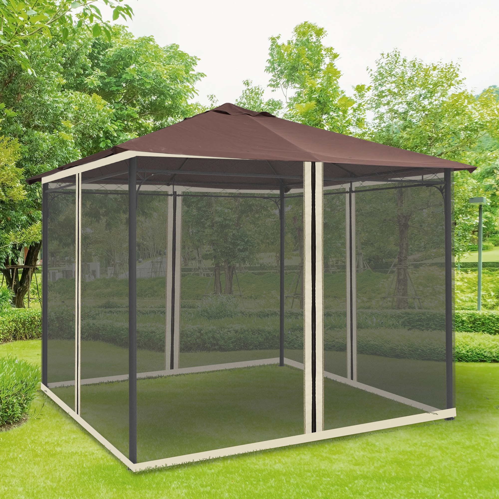 Outsunny Moskitonetz für 3x3 Pavillon 4 Seitenteile Fliegennetz mit Haken Reißverschluss Mückennetz Insektenschutz Fliegengitter Nylon-Mesh Schwarz