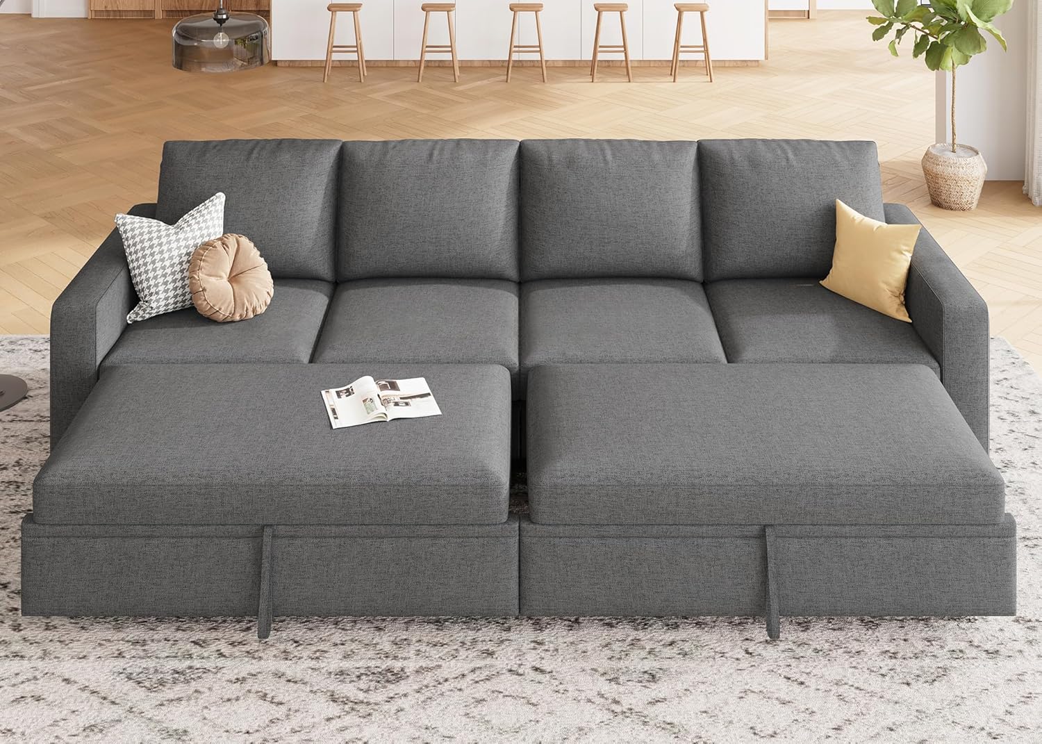 Modular Sectional Sleeper Sofa with Pull Out Bed L Shaped Couch with Storage Seat