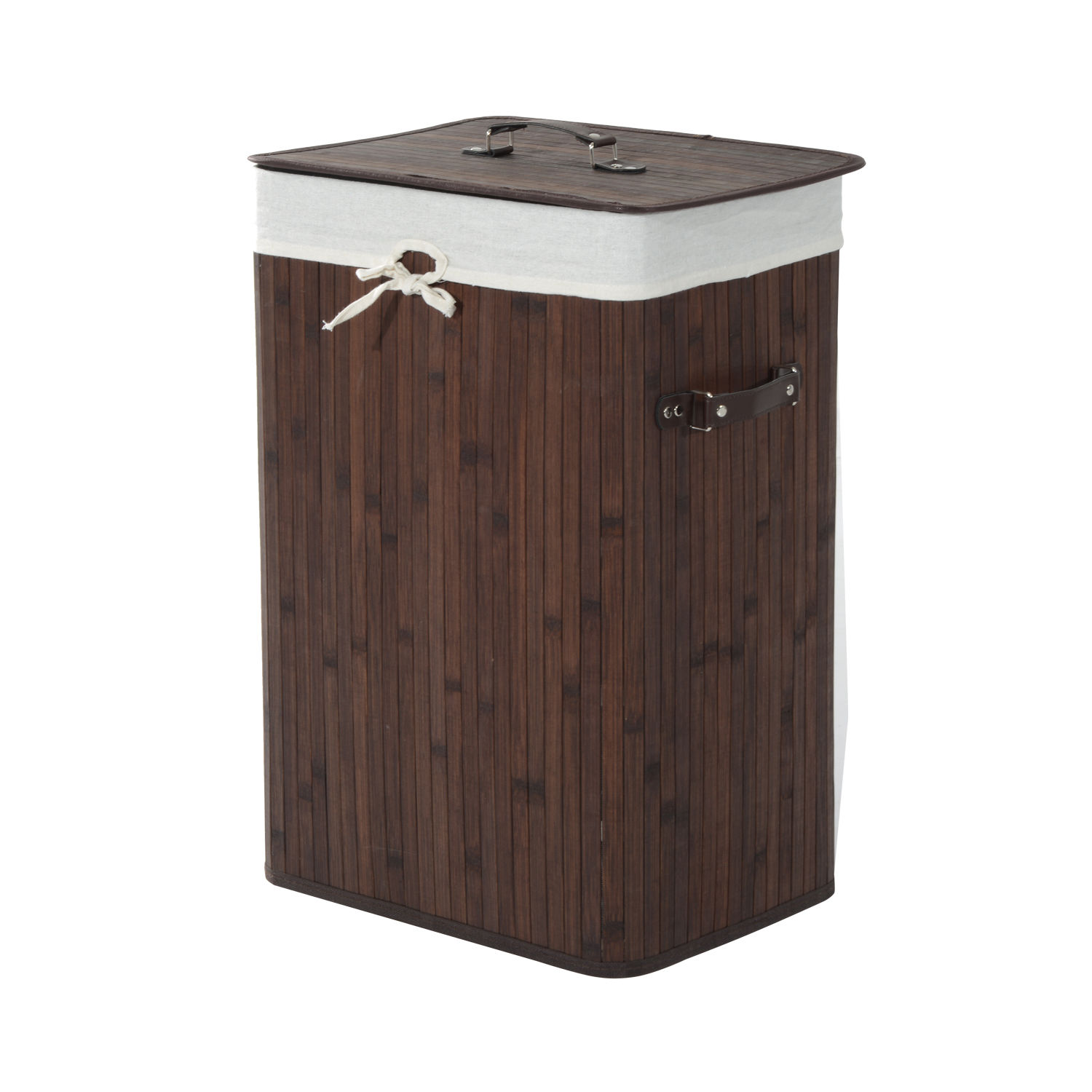HOMCOM Wäschekorb schmal mit Deckel 72L Wäschesammler mit Griff, herausnehmbarer Wäschesack, Wäschebox für Waschküche Schlafzimmer Badezimmer, Dunkelbraun