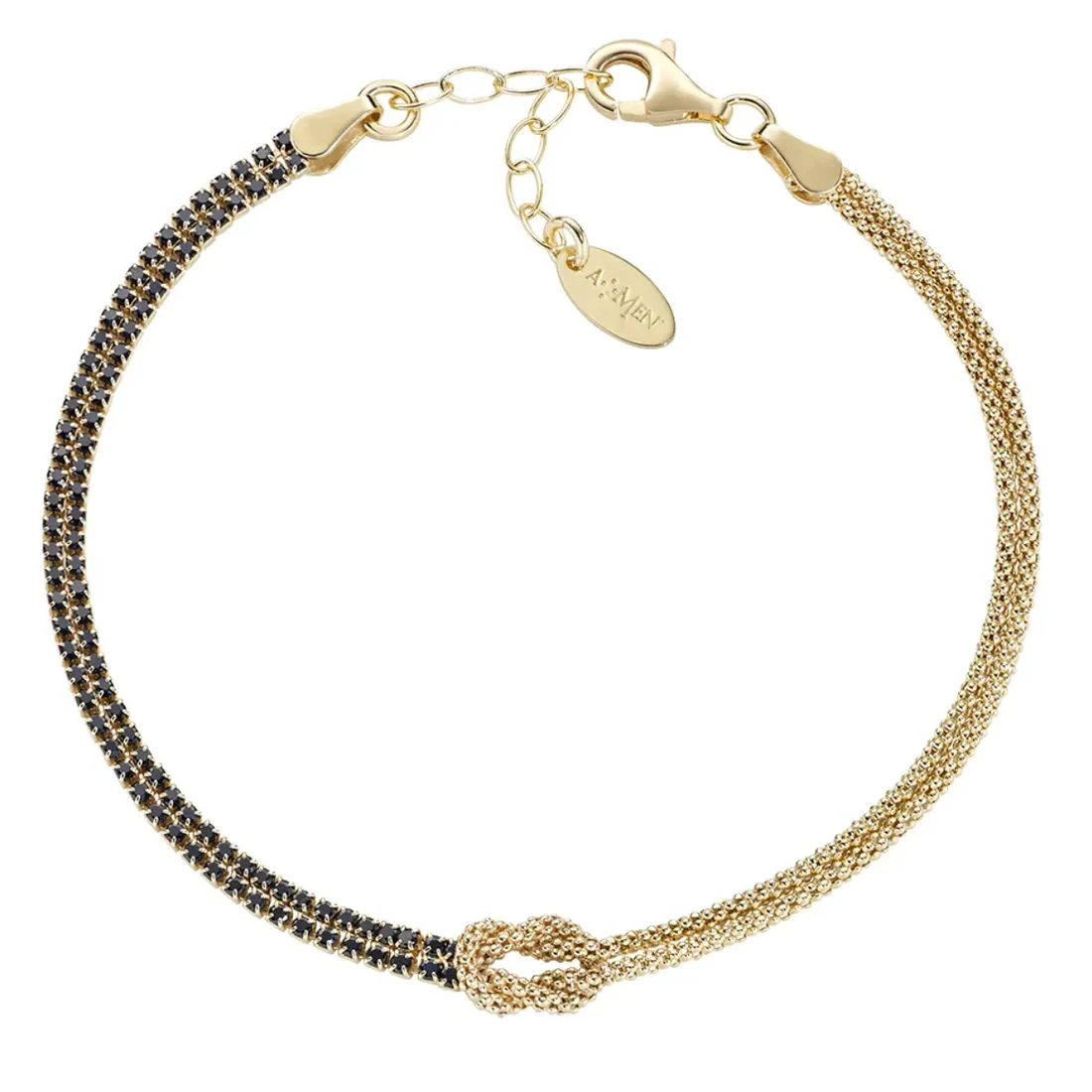 Bracciale Amen dorato Nodo d'Amore con pietre nere BRNOAMGNZ16