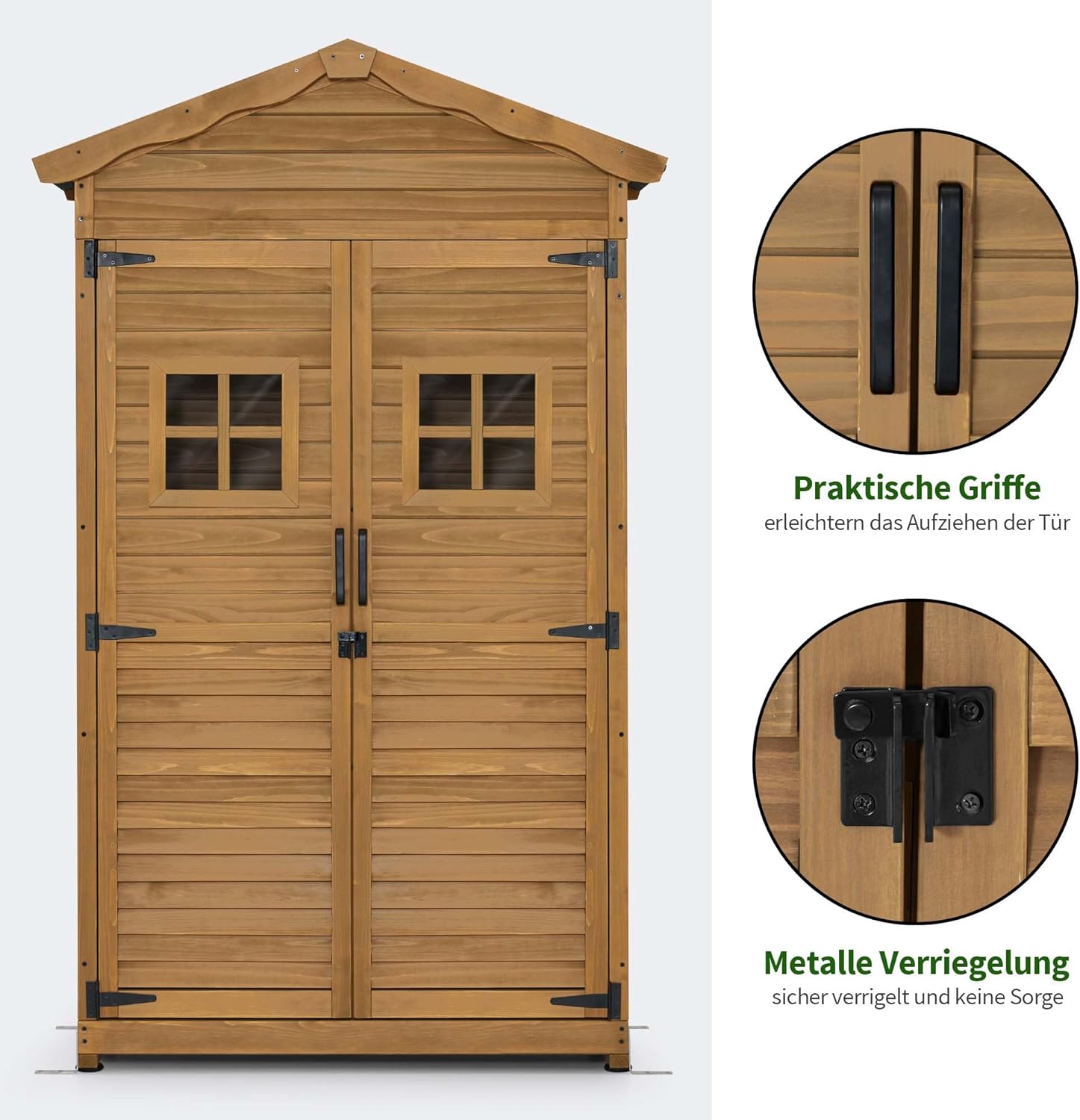 M MCombo casetta da giardino in legno resistente alle intemperie, casetta per attrezzi da esterno, per giardino terrazzo, casetta per attrezzi con 2 ripiani mobili, 57×109×180 cm, 1152 (natura)