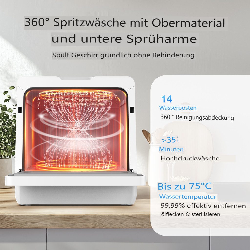 Tischgeschirrspüler 950W Mini Tischspülmaschine Geschirrspüler BH-4-CDW