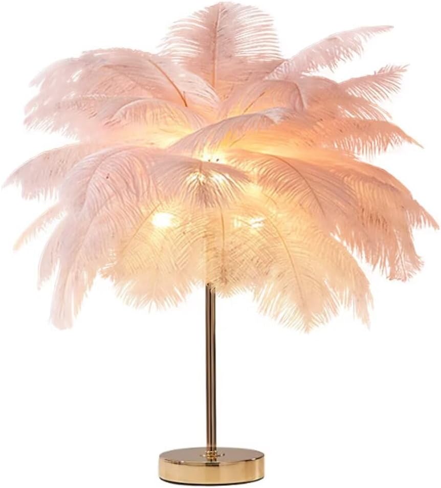 Fernbedienbare dimmbare Nachtlampe, Nachttischlamp USB wiederaufladbare verstellbare LED-Tisch-Nachttischlampe mit Straußenfedern, Weiß, 50 cm