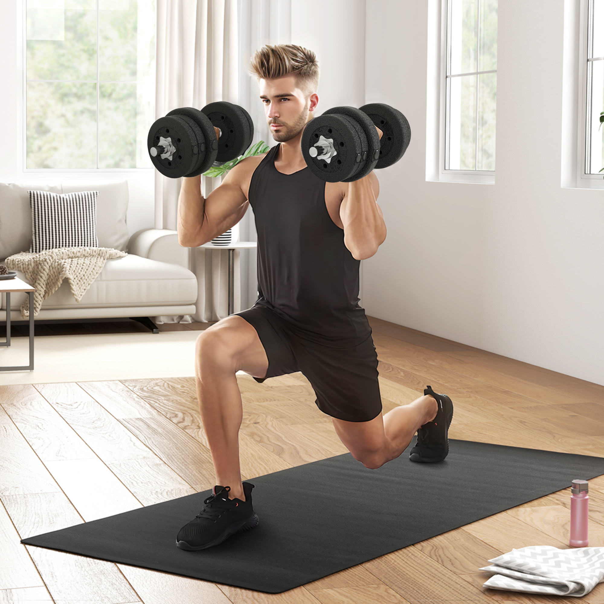 HOMCOM Kurzhantel Set 25KG Hantelset mit Hantelscheiben für Zuhause Büro Fitnessstudio Stahl Kunstleder Schwarz