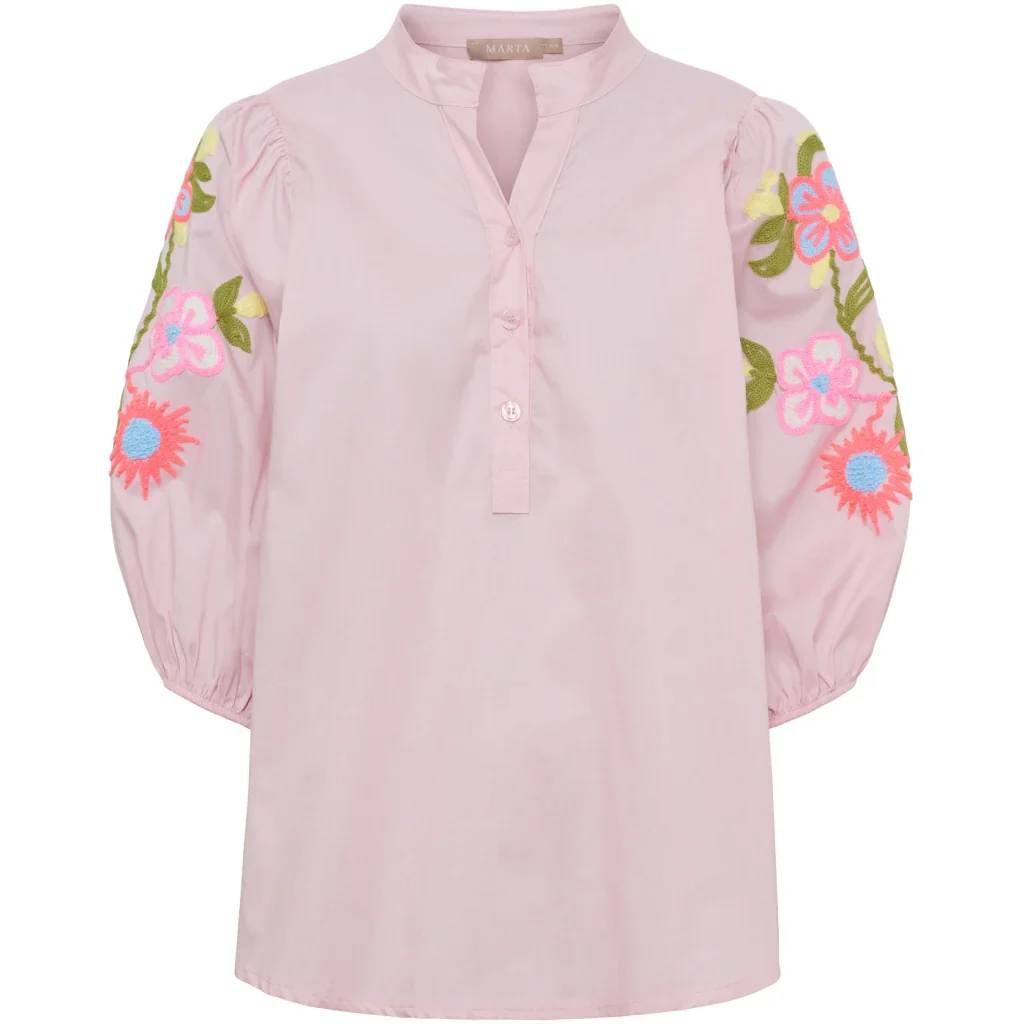Vivia Floral Embroidered Shirt �C Pink | Women's Luxury Cotton Top