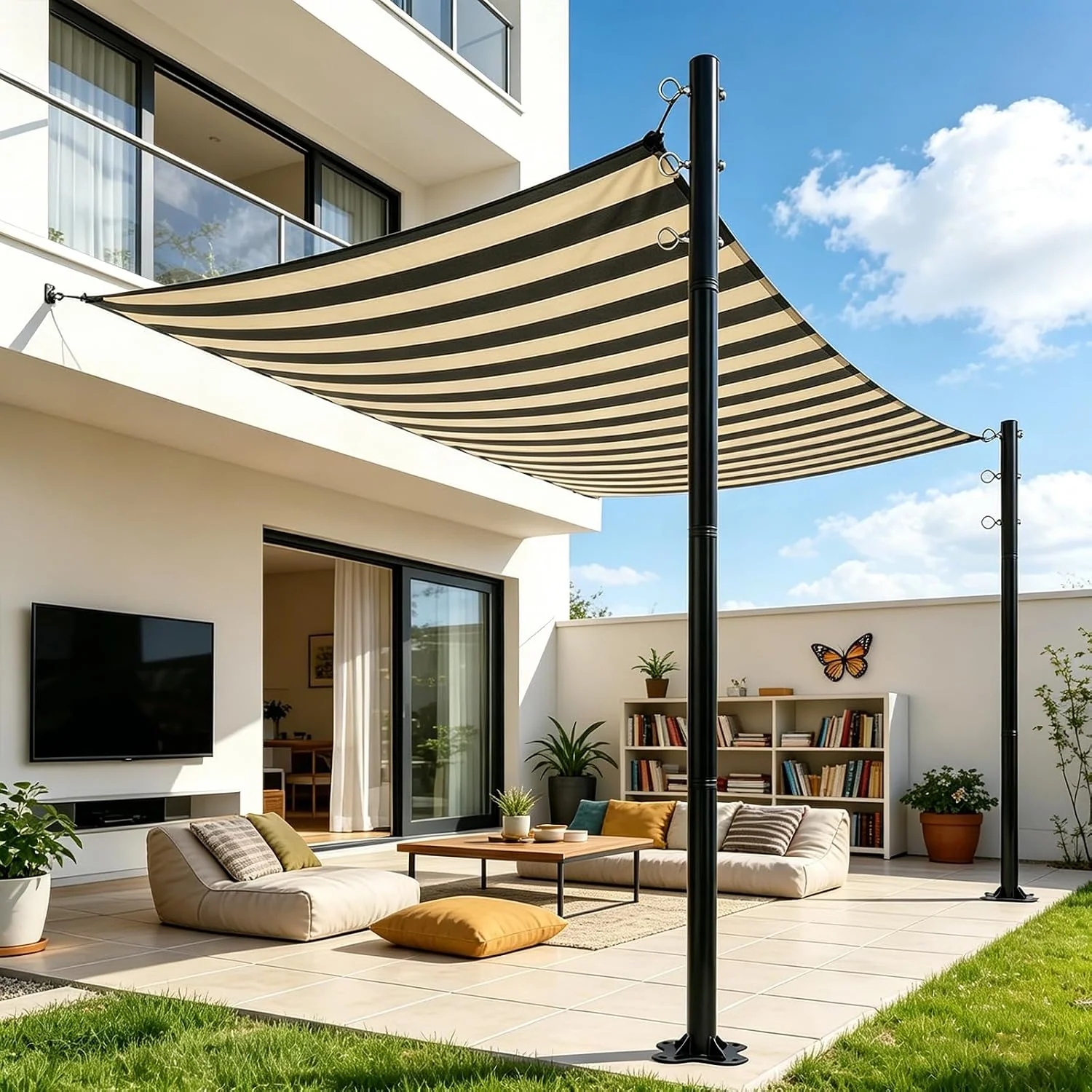 2 Pack 12 Ft Shade Sail Poles, Heavy Duty Metal Outdoor Support Post Kit, Rust-Resistant Shade Sail Support Poles, Courtyards, Backyards and Gardens