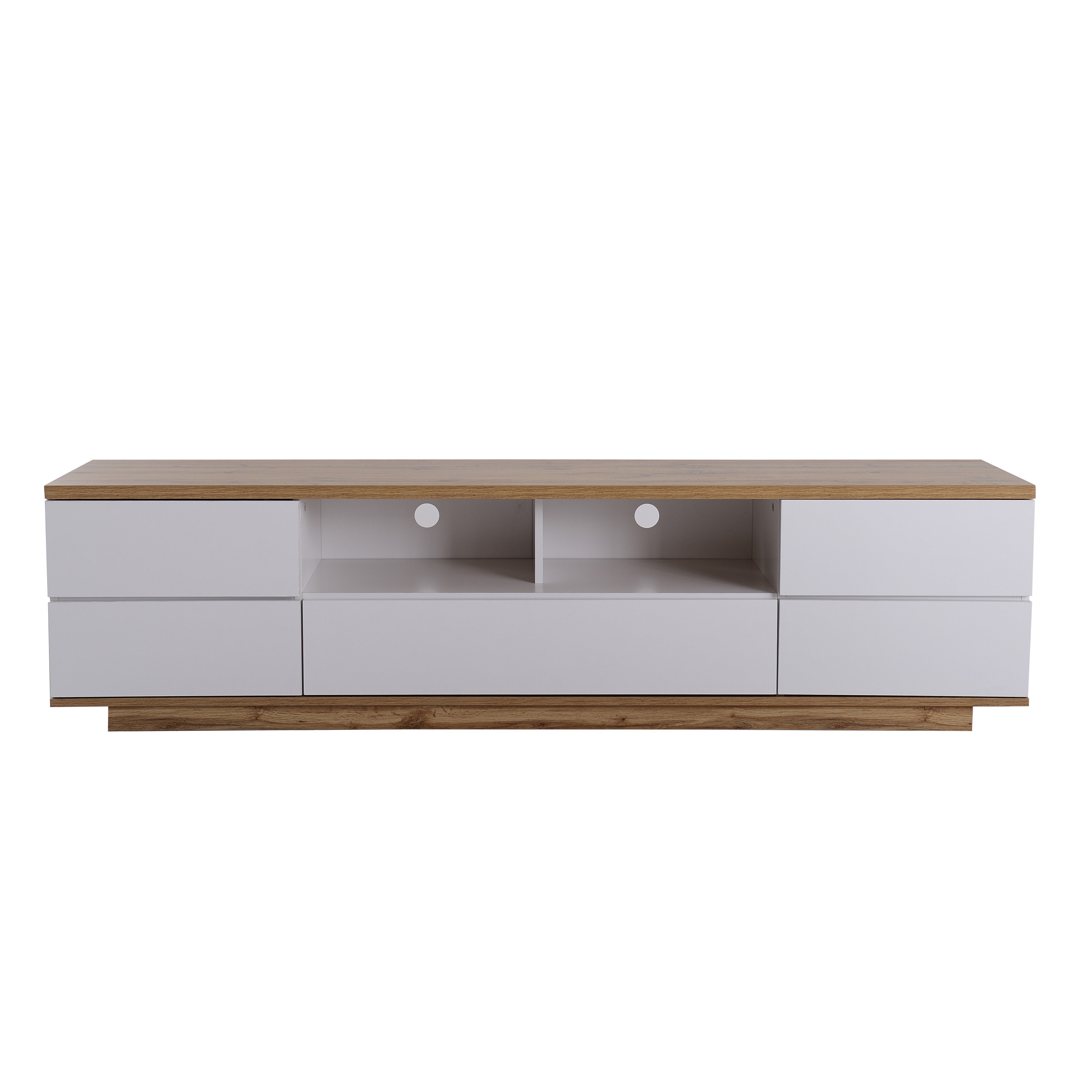 Moderner TV-Schrank mit Holzmaserung, Holzfarbe und Weiß