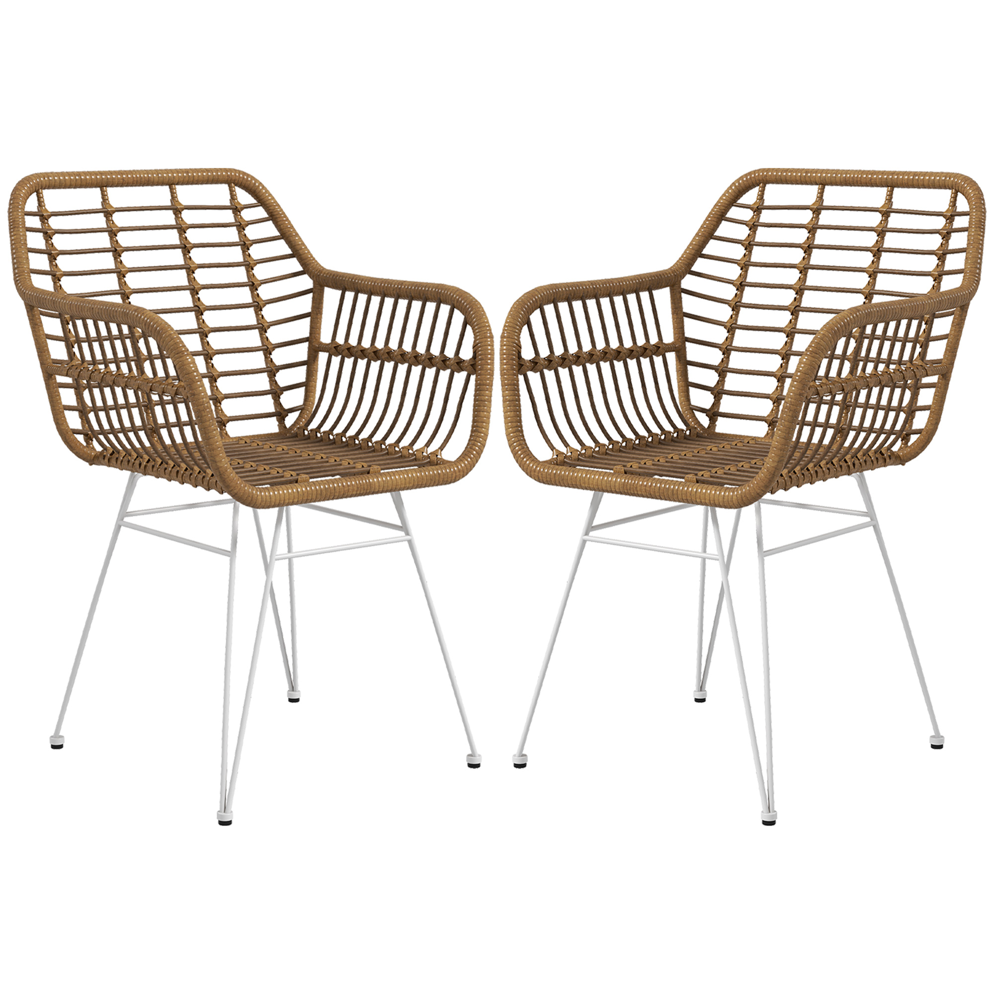 HOMCOM 2-er-Set Stühle im Boho-Stil, Küchenstühle, PE-Rattan, 56 x 60 x 79 cm, Natur + Weiß