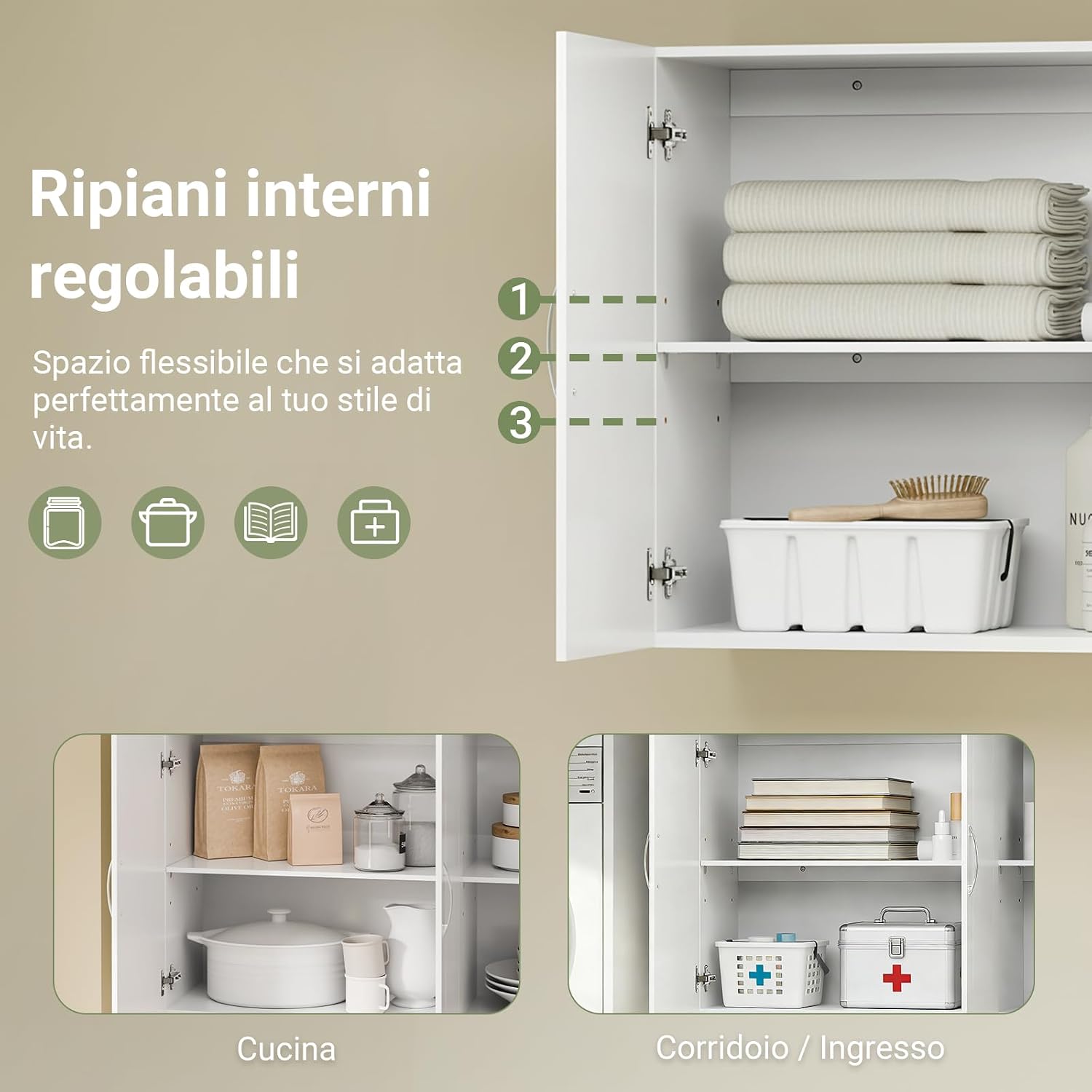 SoBuy Pensile Cucina Lungo Sospeso Bianco con 3 Ante e Ripiano Regolabile