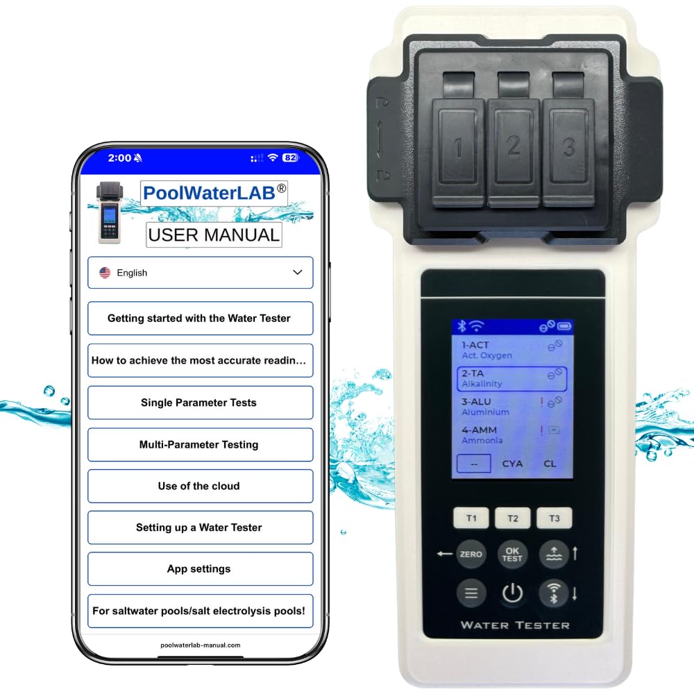 PoolLab 2.0 Wasseranalyse-Set mit Aufbewahrungskoffer und Wasserstandsausgleicher, 27 Parameter, WiFi und Bluetooth
