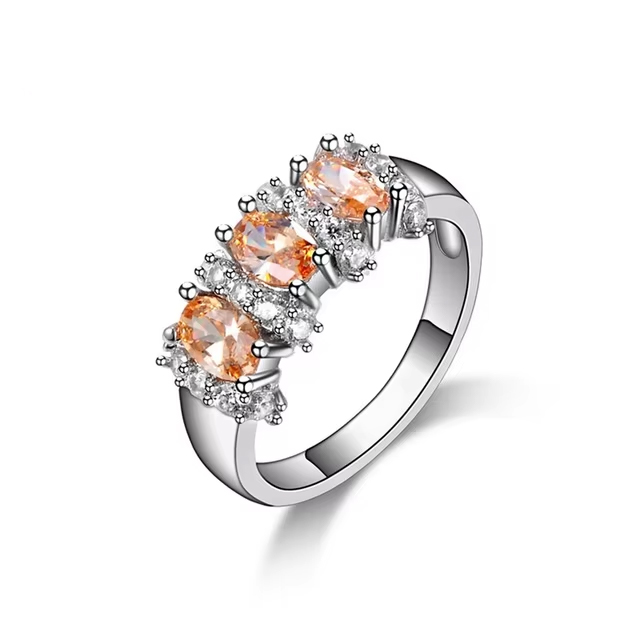 Champagne Women Sterling Silver Wedding Ring with Crystal