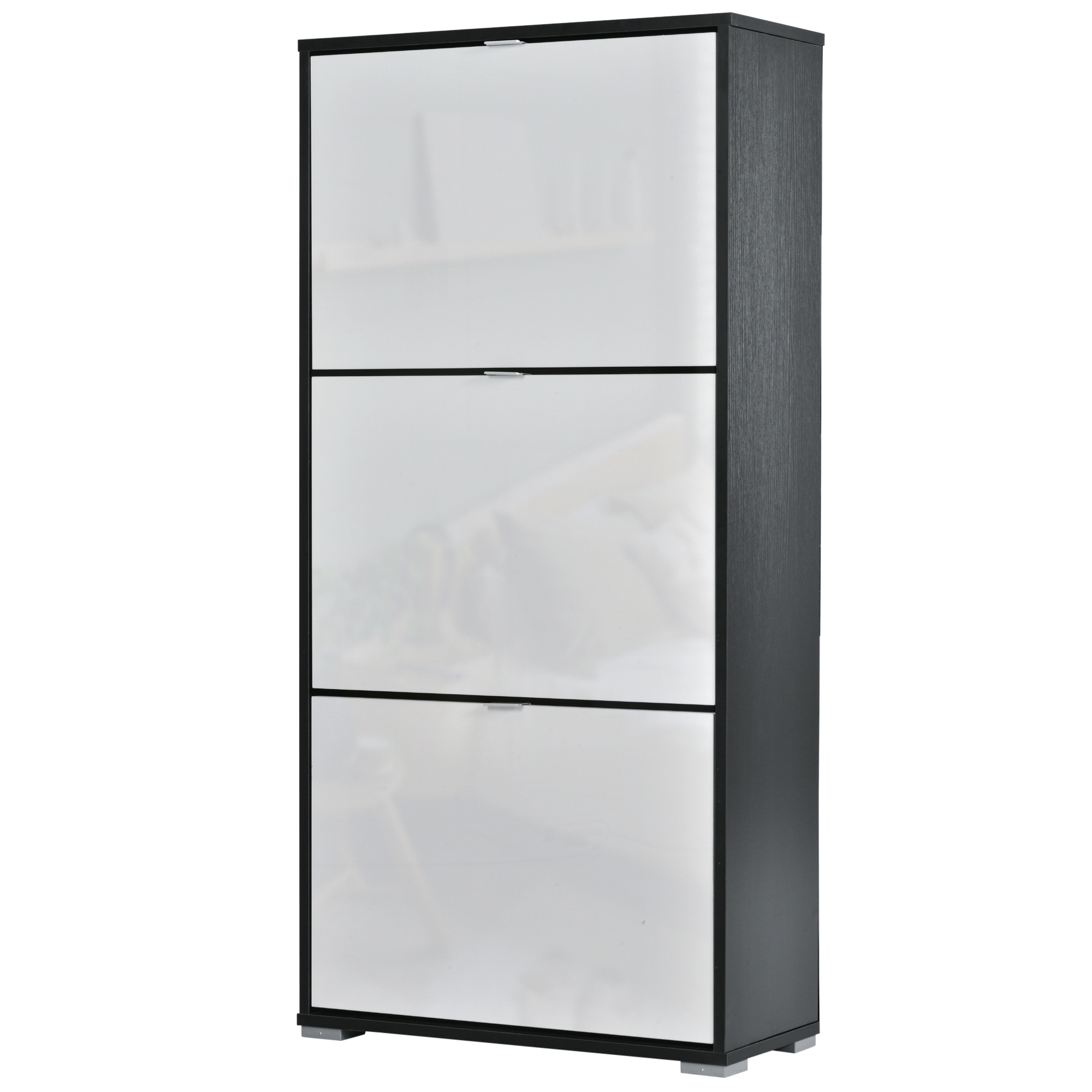 HOMCOM Schuhschrank mit 3 klappbaren Türen, 3 Fächern, MDF Schwarz Weiß Lackierung