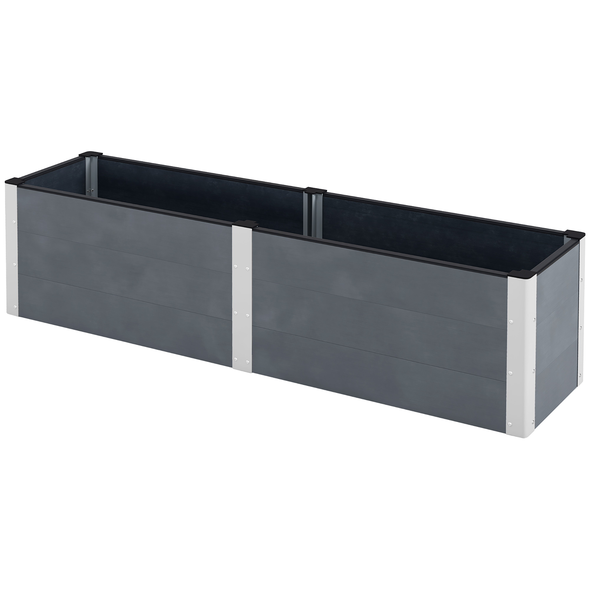 Outsunny Hochbeet, offener Boden, hohe Seiten, wetterfest, Aluminiumrahmen, 200 x 50 x 56 cm, Grau