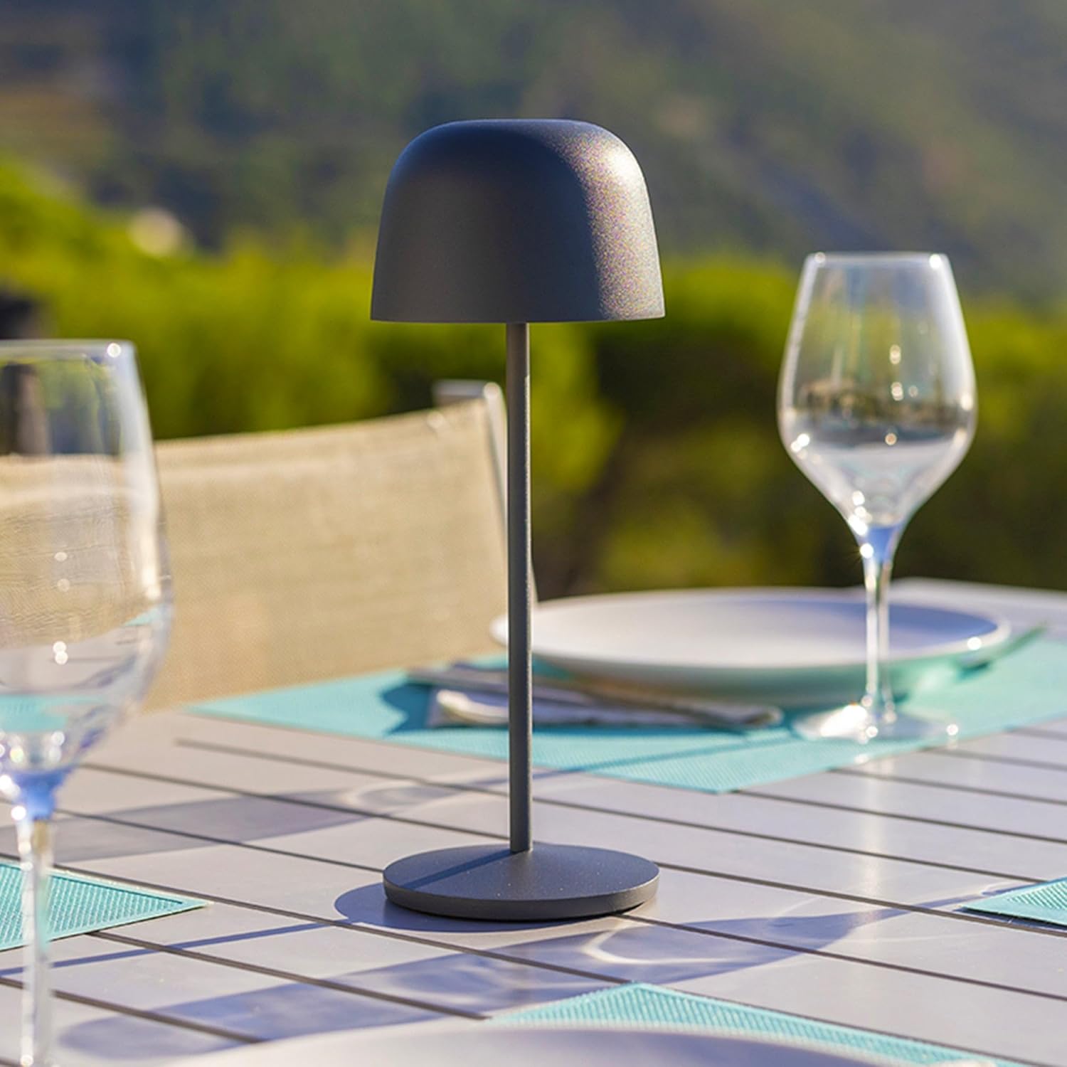 Lumisky 6 Stück Tischleuchte kabellos LED warmweiß dimmbar SOPHIA ROCK H28cm Grau Anthrazit mit Ladeplatte