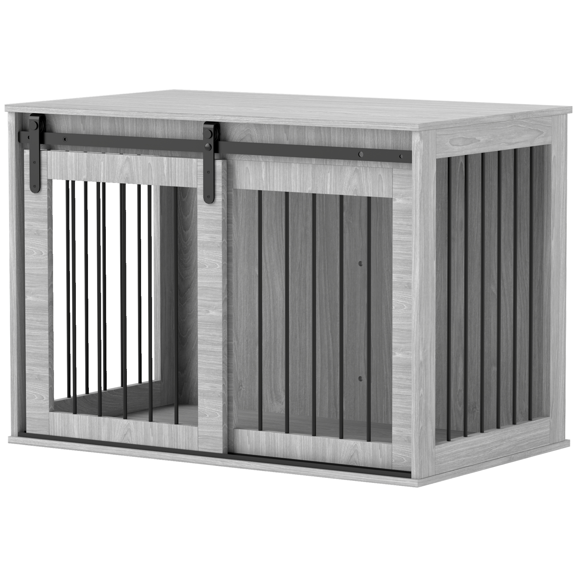Hondenbench met schuifdeur, ventilatie, spaanplaat en staal, 98 x 58 x 61 cm, Grijs