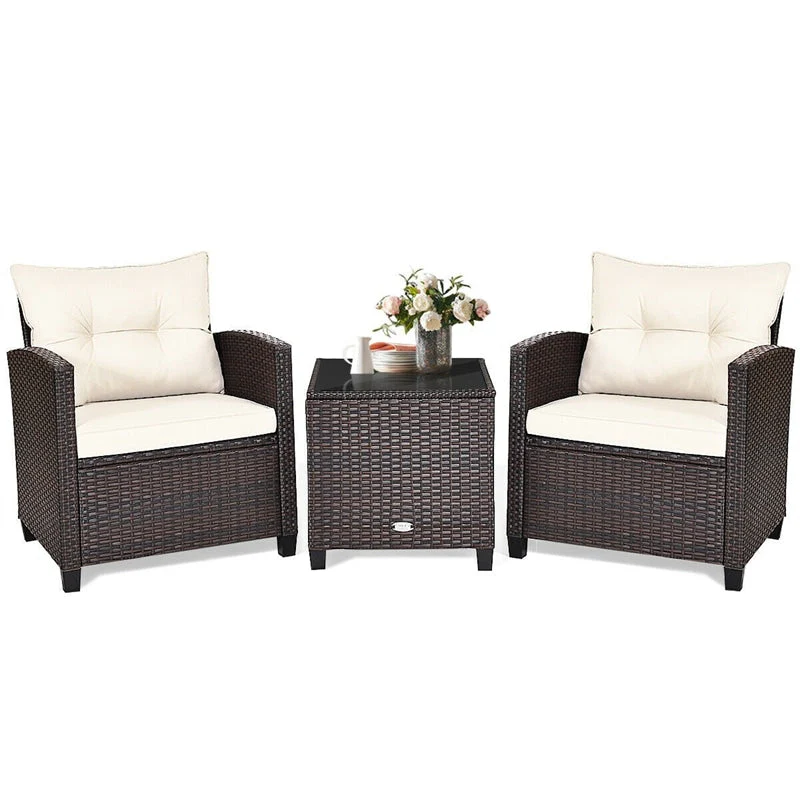 3 Pcs Rattan Patio Conversation Set Outdoor Wicker Sofa Set With Washable Cushions Amp Coffee Table - High Quality Set For Everyday Use