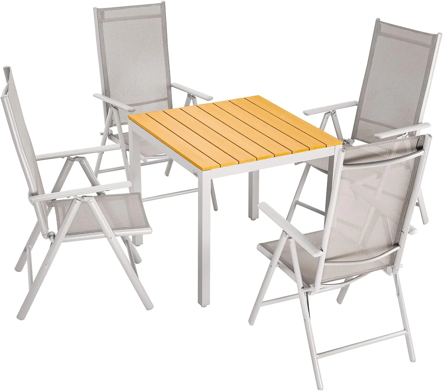 Gartenmöbel-Set CASARIA, 80x80 cm, Schwarz, Gartenmöbel Set 4 Stühle mit WPC Tisch Aluminium