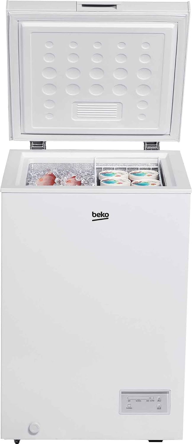 BEKO - CF100EWN - Congelatore Orizzontale, Classe E, Statico, Volume Totale Netto: 98lt, Controllo elettronico, Colore Bianco, Dimensioni HxLxP: 84,5 x 54,5 x 54,5