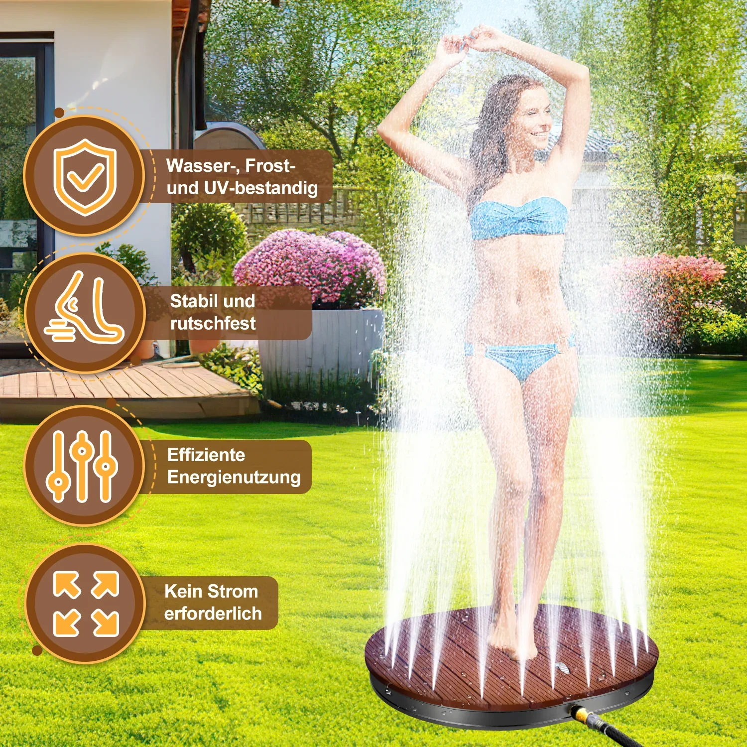 Sonnewelt Bodendouche tuindouche met verzonken kopstuk en koperen sproeiers