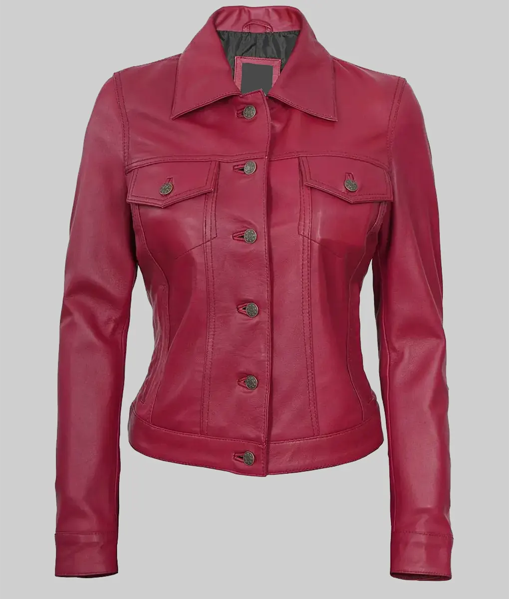Loraine Pink Leather Trucker Jacket