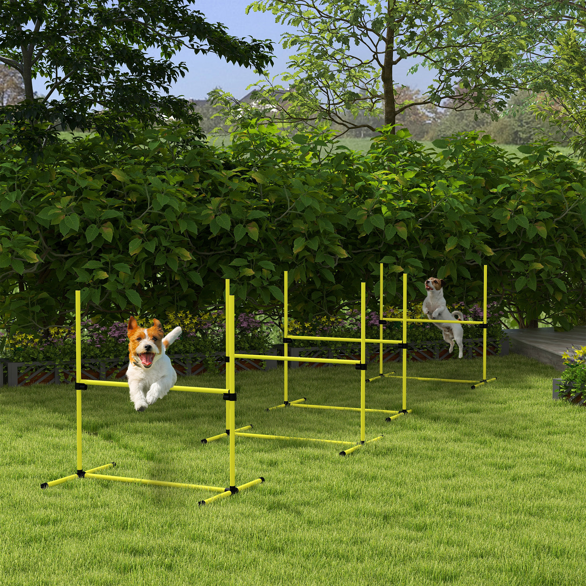 PawHut Hunde Agility-Set, Hürden/Slamonstangen/Bodenstangen, Tragetasche, robust, Gelb