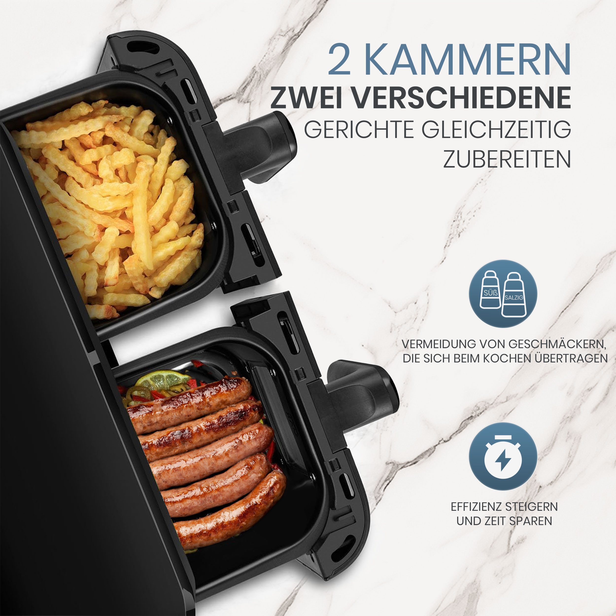Heißluftfritteuse 10 L XXL Dual-Zone Airfryer – 8 Kochfunktionen