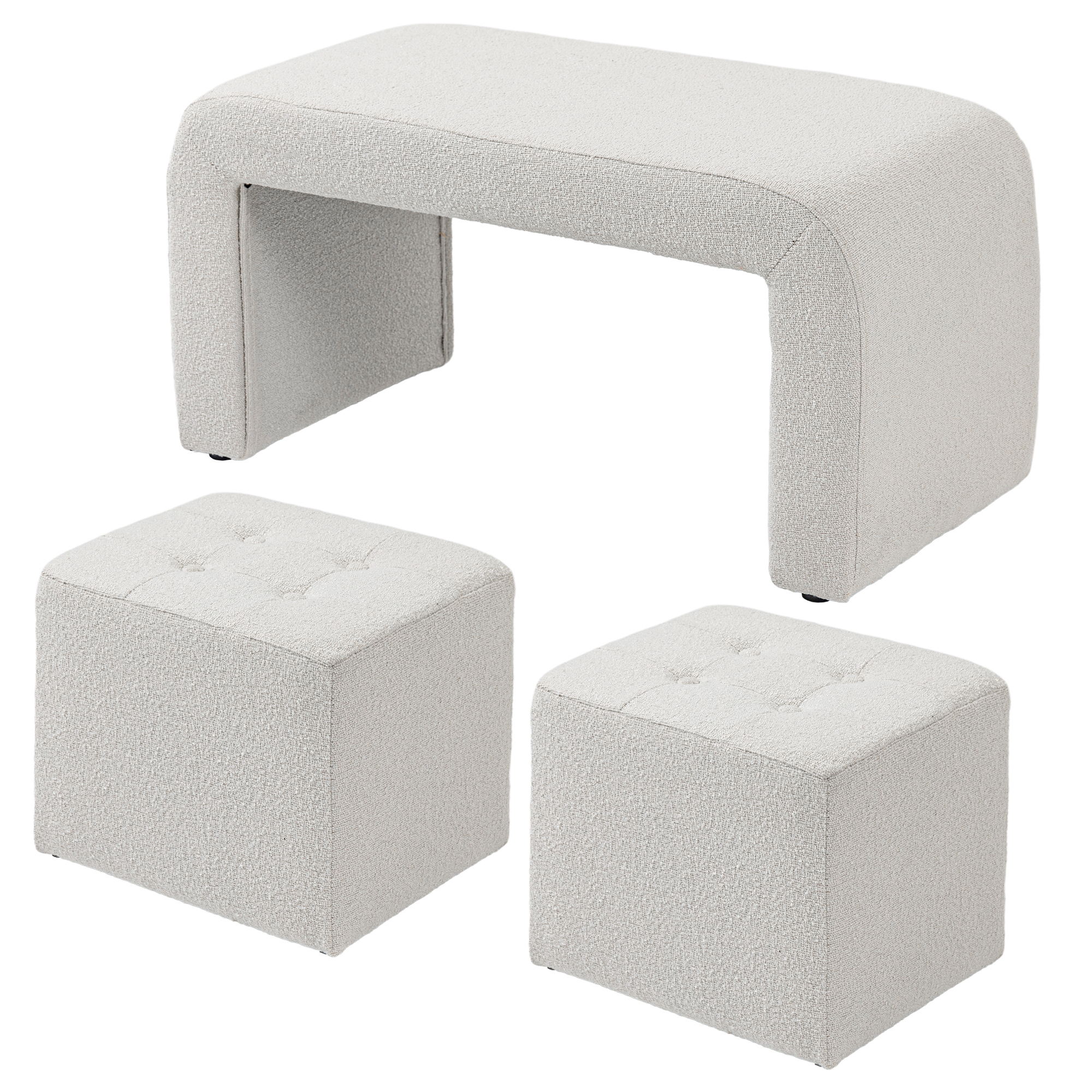HOMCOM Fußhocker-Set Fußhocker 3-teilig, Knopfheftung, 89 cm x 42,5 cm x 45 cm, Creme