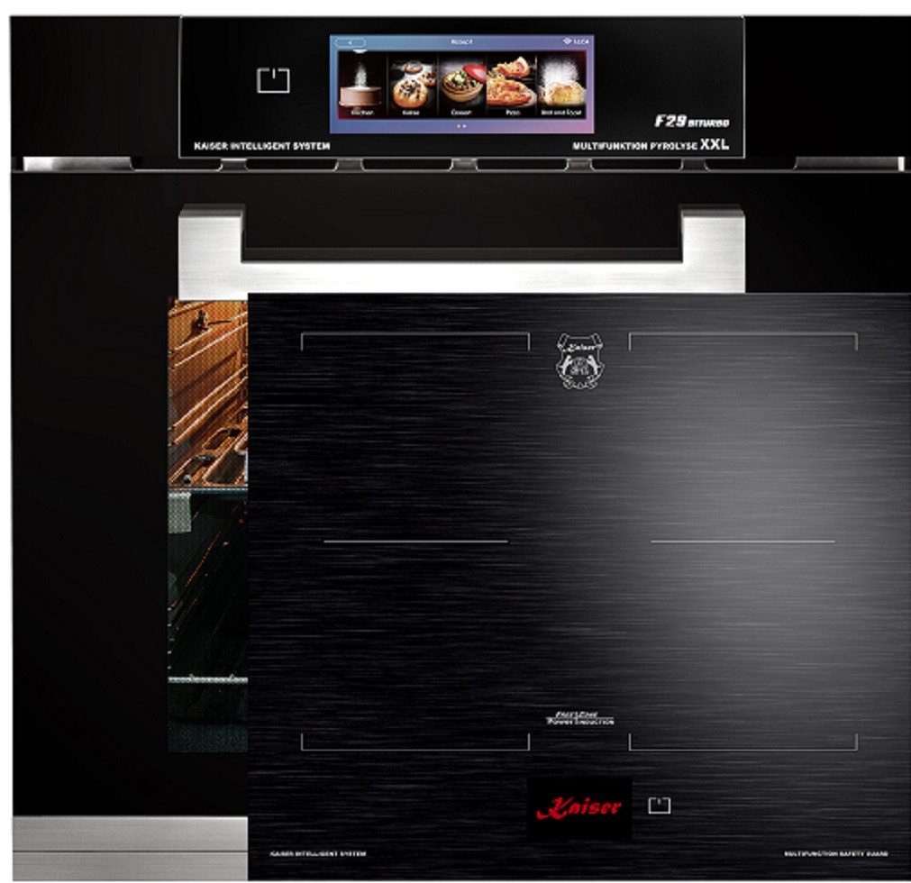 Backofen-Set Herd Set Autark Einbaubackofen Schwarzes Glas,79L,60 cm, Air fryer,TFT,Bratautomatik mit Induktionskochfeld 60 cm FREE ZONE mit 2 FLEX Induktions-Zonen TFT Display EH 6344+KCT 6140 FI..