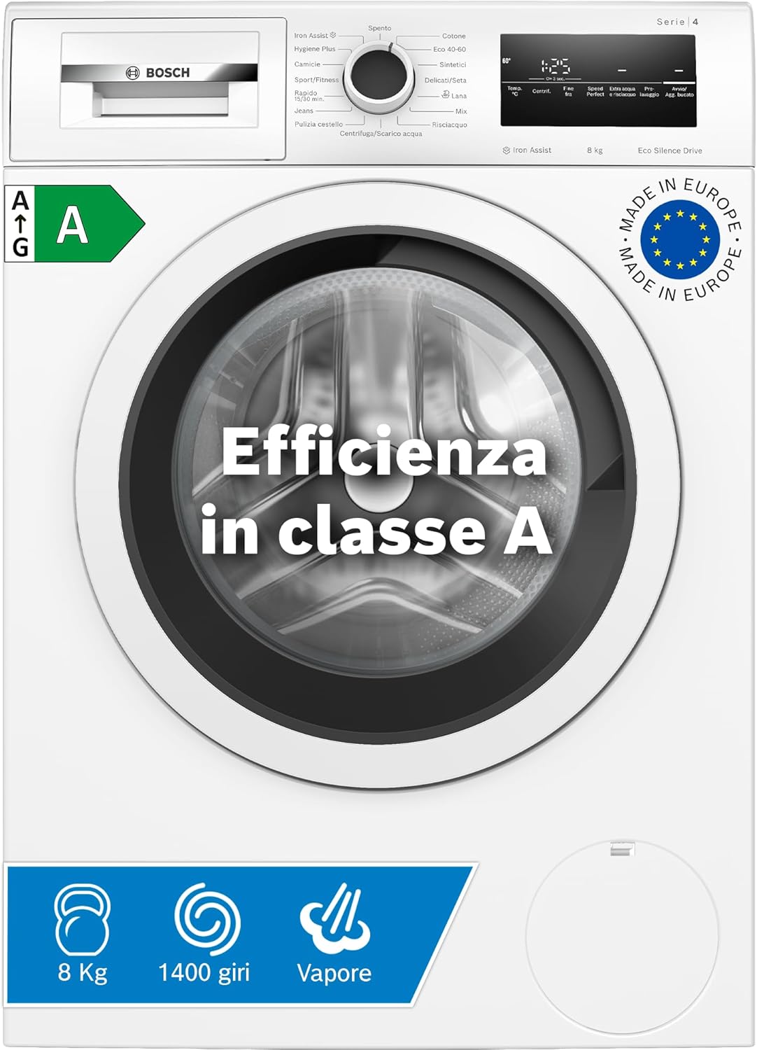 Bosch WAN28208II Series 4 Front Loading Washing Machine, 8 kg, 1400 RPM, Energy Class A, Inverter Motor with 10 Year Warranty, Reduces Wrinkles and Makes Ironing Eases, White, 60 cm