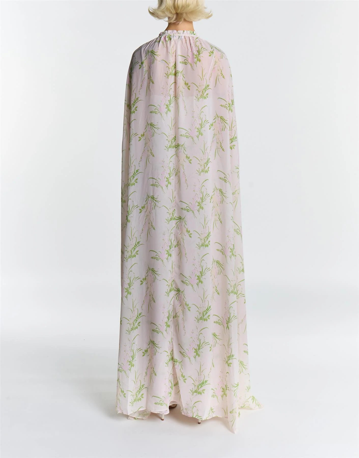 Armani Pink Stem Floral Print Cape Maxi Dress