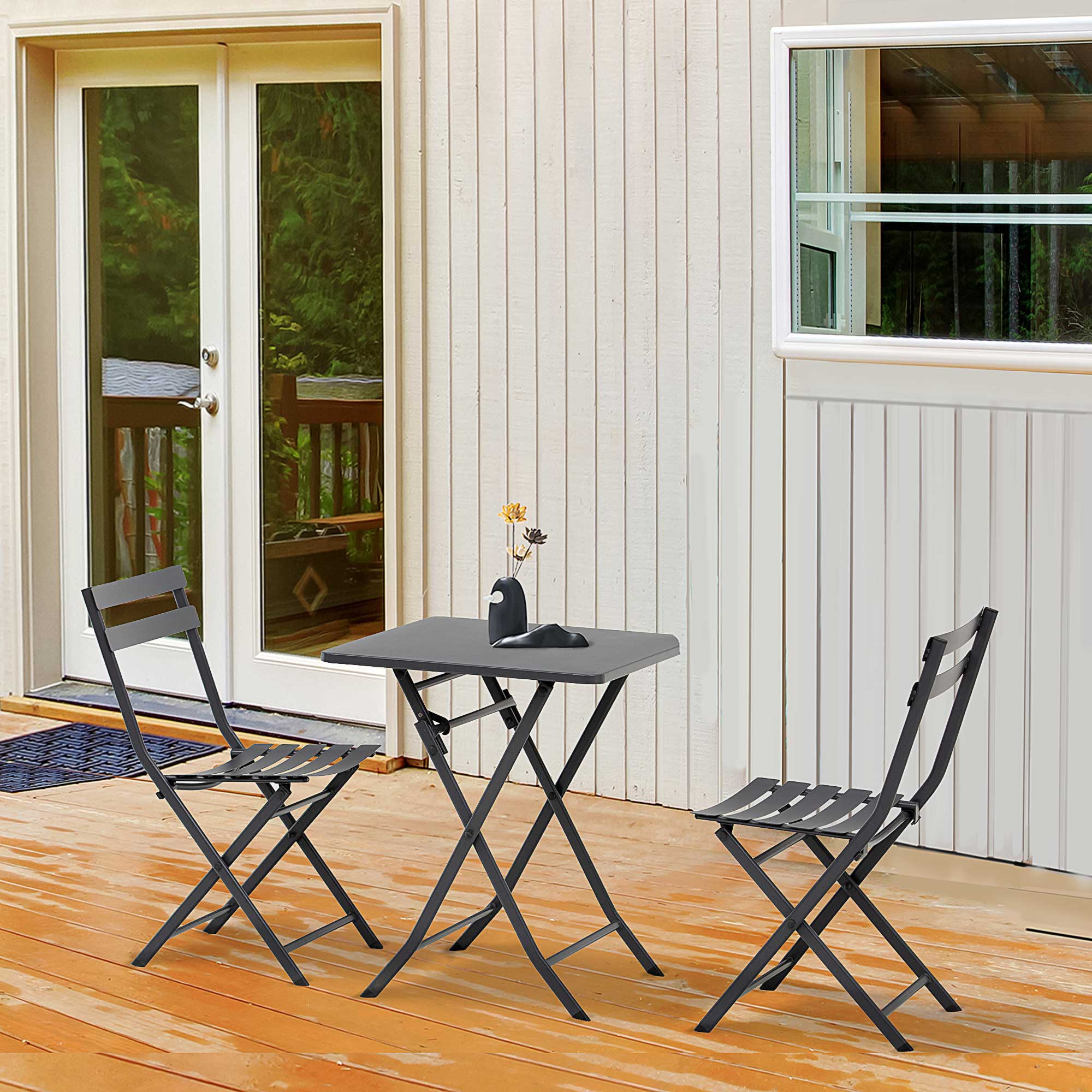 Outsunny Bistro-Gartenmöbel-Set mit klappbarem Tisch 60L x 60B x 71H cm und 2 Stühlen - Grauer pulverbeschichteter Stahl