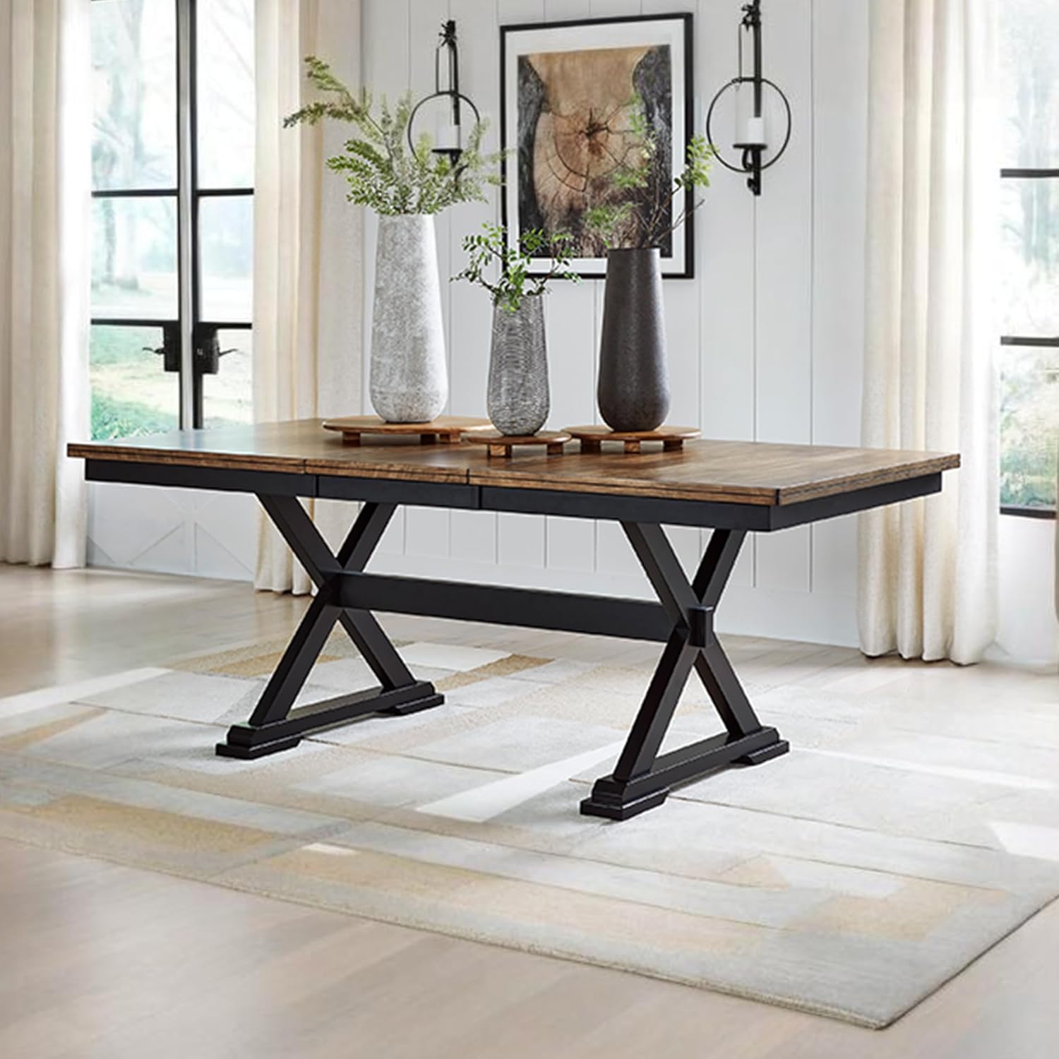 Signature Design by Ashley Wildenauer Farmhouse Dining Extension Table, Dark Brown & Black