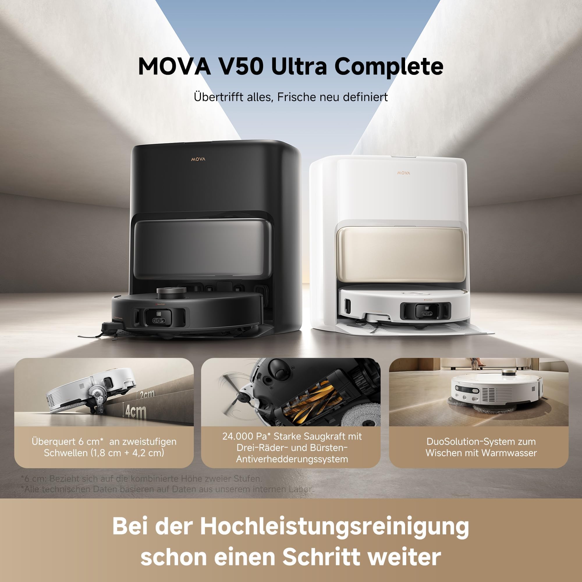 Saugroboter V50 Ultra Complete 24.000 Pa Saugkraft Warmwasser-Wischen FlexiRise-Navigation StepMaster Hindernisumfahrung JetSpray-Dryboard Weiß