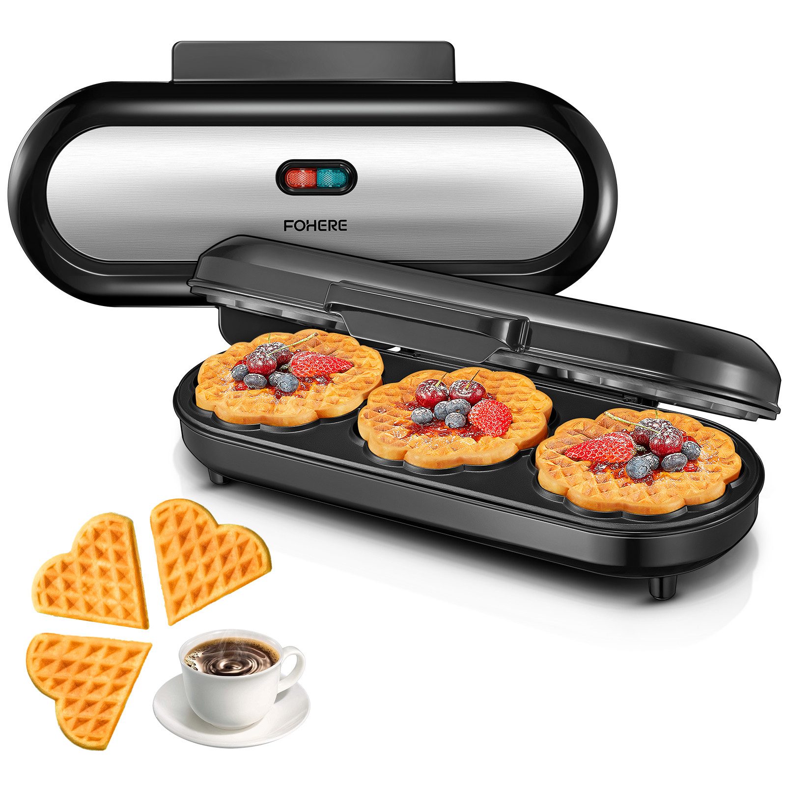 Waffeleisen King Size Waffeleisen, 15 Herzwaffeln in 2 Minuten