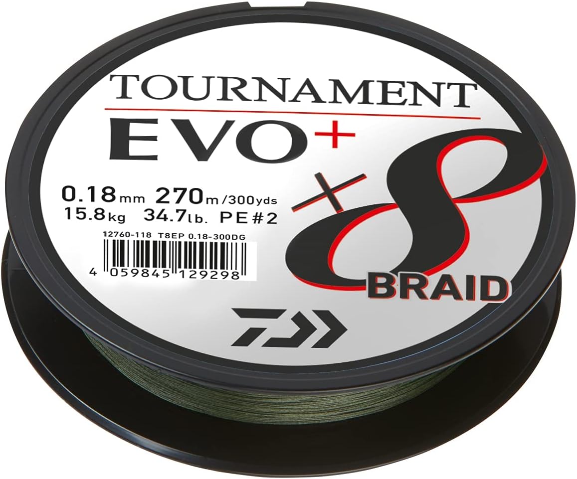 Daiwa Tournament x8 Braid EVO+, 900m, Dunkelgrün, Geflochtene Angelschnur