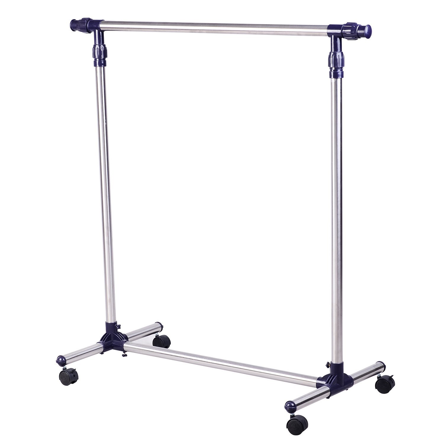 HOMCOM Garderobenständer Kleiderständer mit Rollen Höhenverstellbare und Ausziehbare Kleiderstange Wäscheständer Freistehender Garderobe für Eingangsbereich Edelstahl 86 x 45 x 95 cm