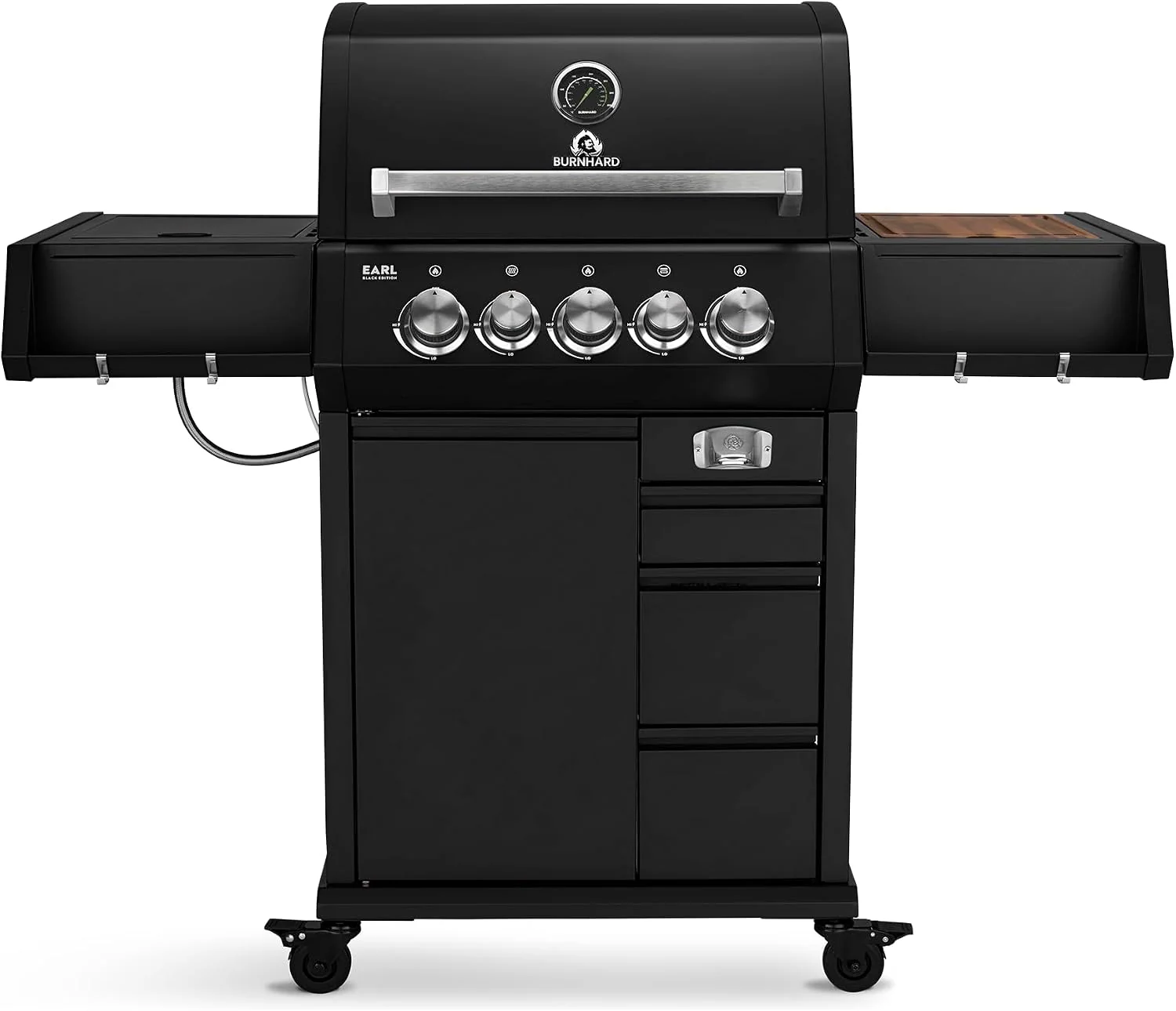 BURNHARD Kochfeld, Schwarz, Gasgrill 3-Brenner inkl. Heckbrenner, mit Gusseisen Grillrost & inkl. stabiler Abdeckhaube