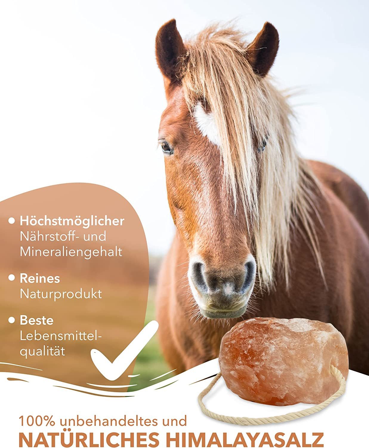 Salzkristalle Hochwertiger Salzleckstein “Bergkristall” 1 x Leckstein mit Kordel