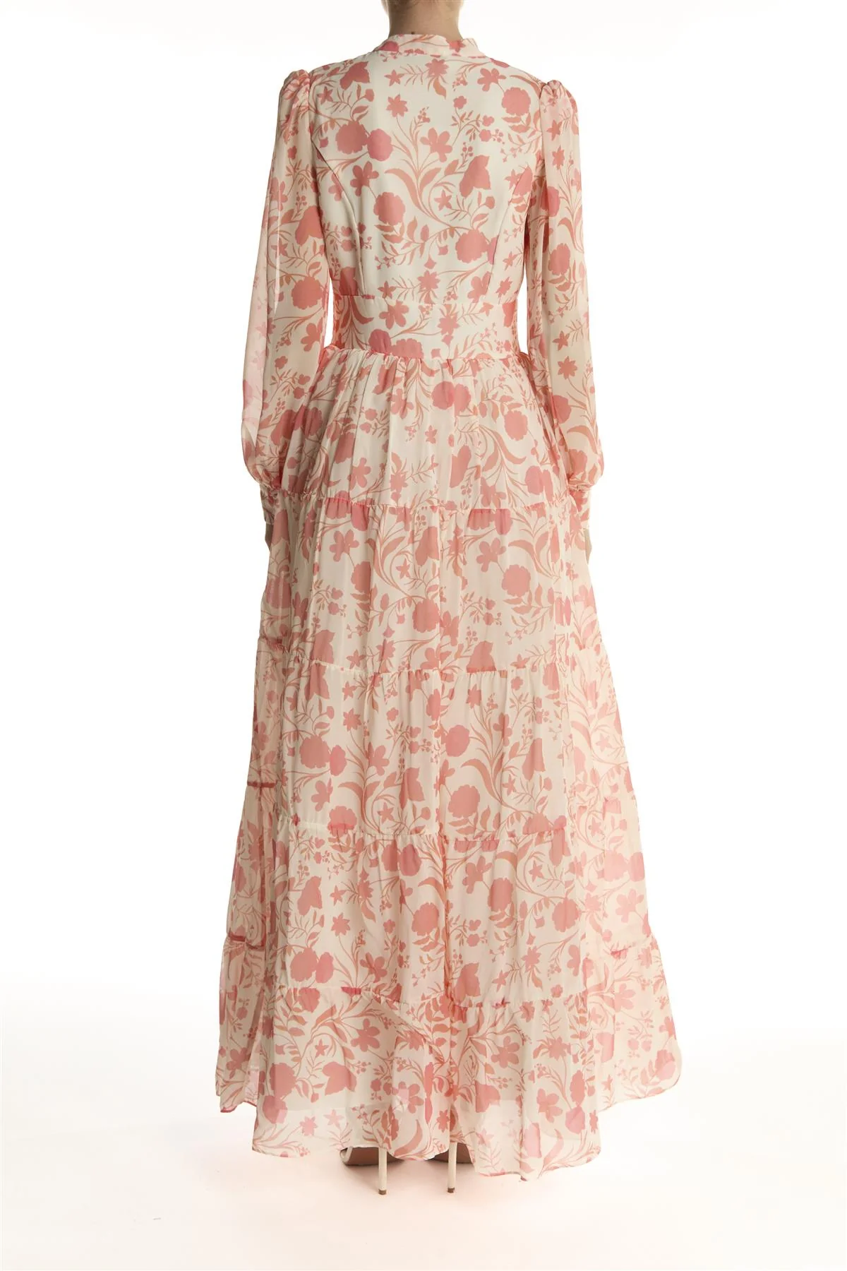 Ivory Rust Floral Tiered Shirt Maxi-Dress
