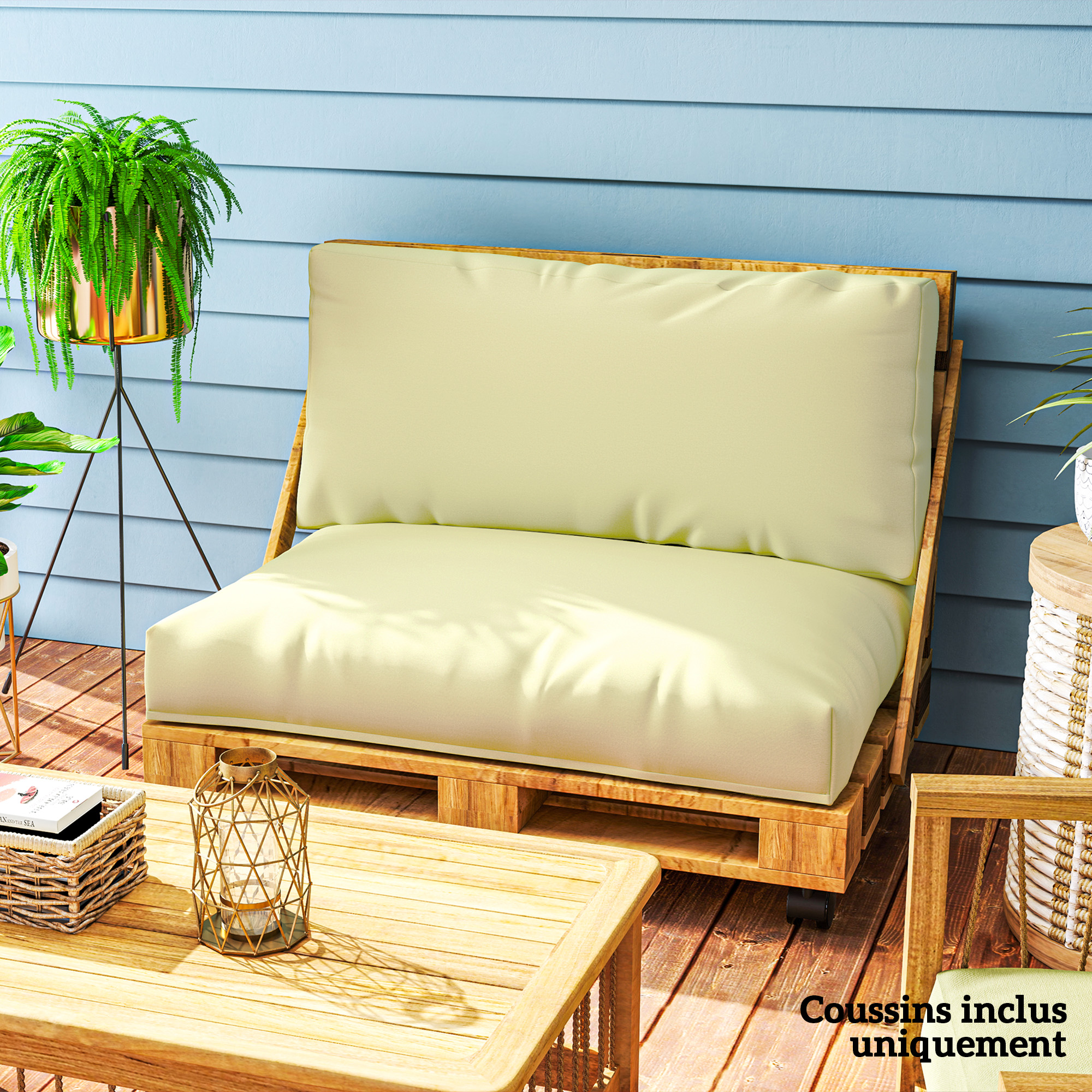 Outsunny Palettenkissen für draußen 2 Sitzer Sitzkissen für Euro Palette waschbar 120 x 80 cm und 120 x 45 cm, Beige