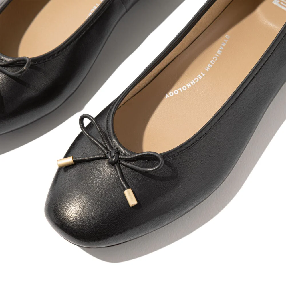 FitFlop Delicato Bow Soft-Leather Black Ballerina