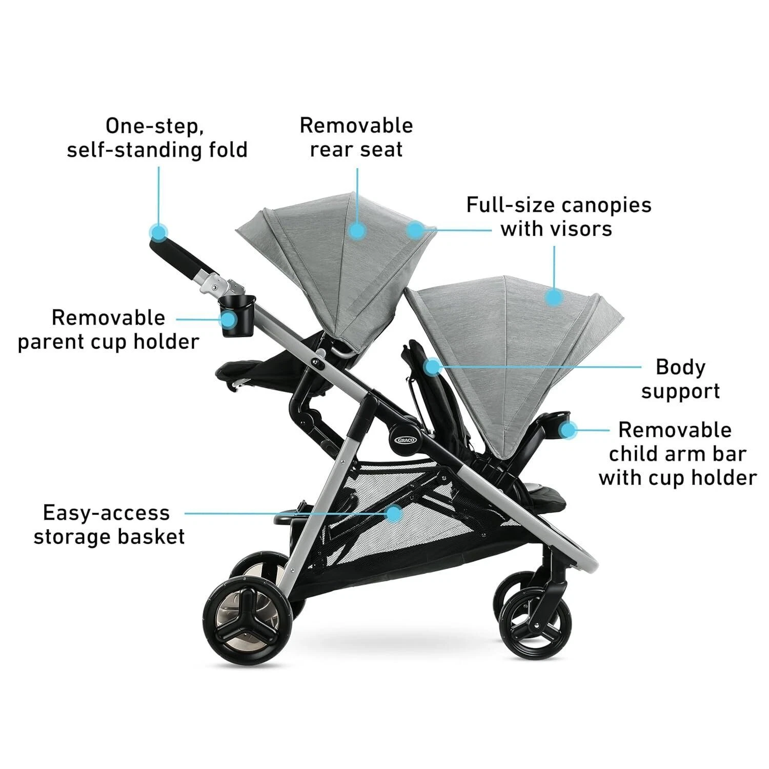 Dubbele Kinderwagen met Bankzitje en Sta-platform Opties