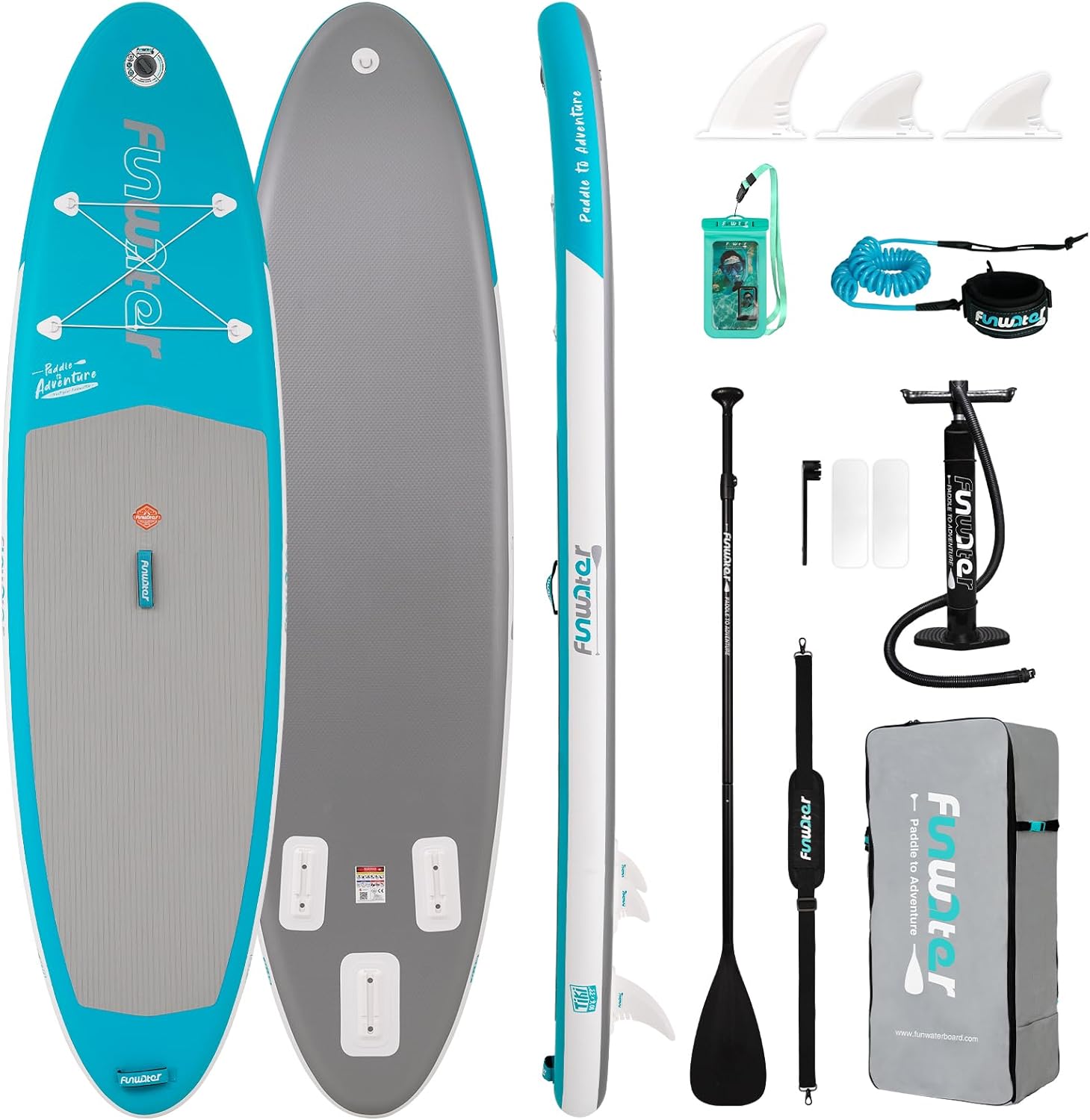 FunWater SUP Gonfiabile Stand Up Paddle Board Tavole da SUP Gonfiabili Adulti Tavola da Surf con Accessori Pompa a Mano,Pagaia,3 Pinne