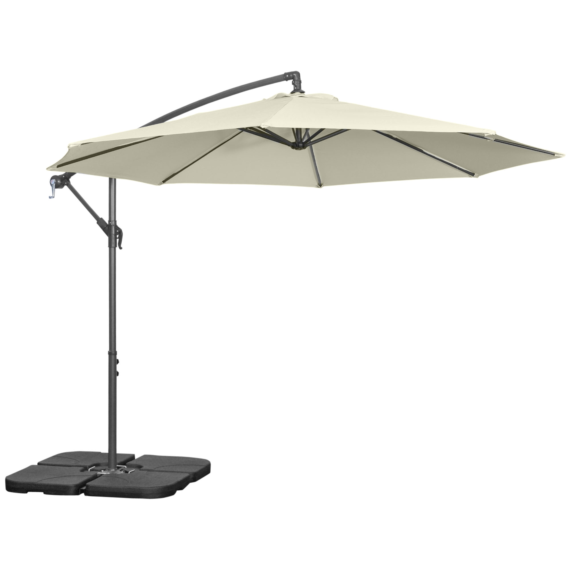 Outsunny Granit Sonnenschirm mit 6 Streben und Kurbel, Kreuzfuß, aus Metall und Polyester, Ø292x247 cm, Beige