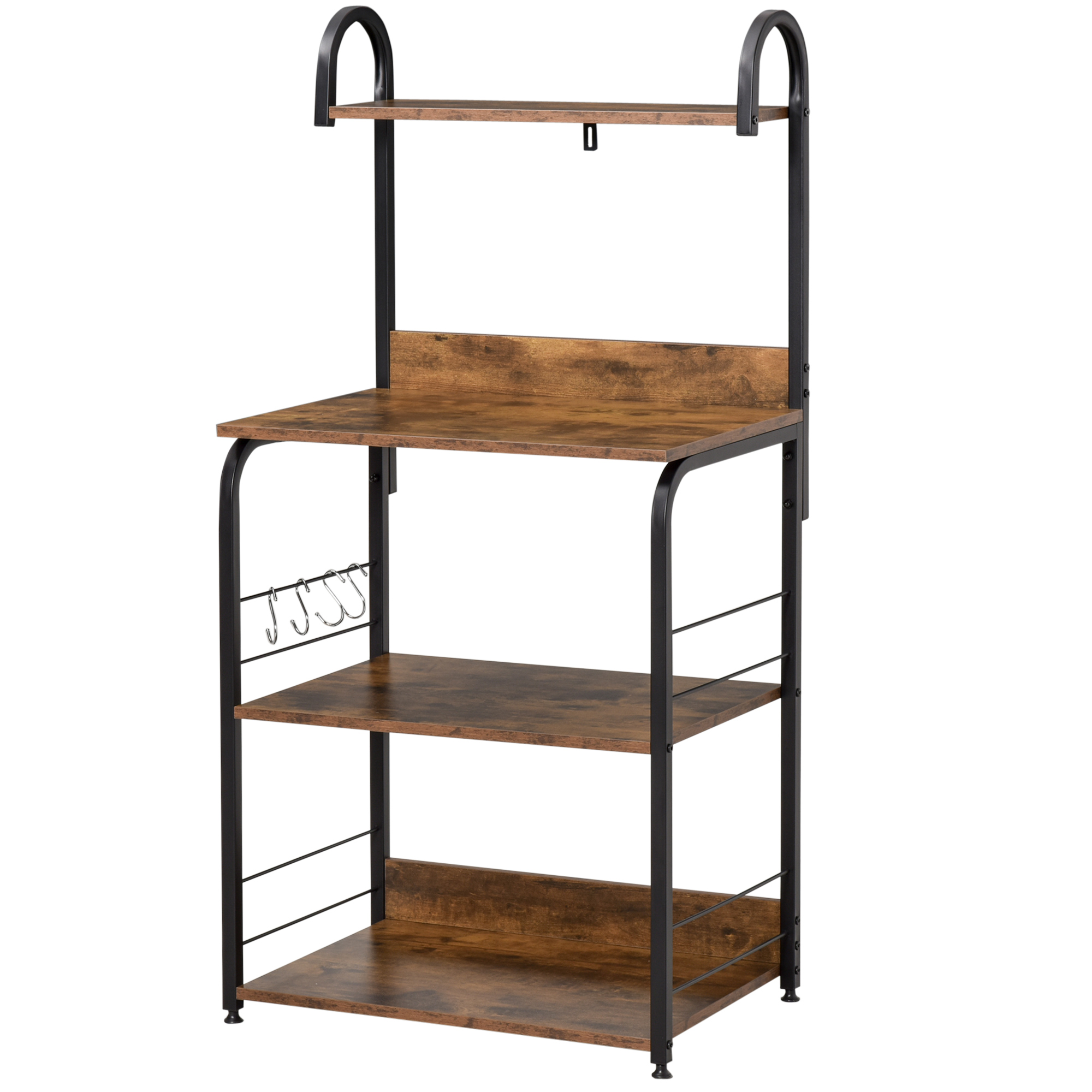 HOMCOM Mikrowellenschrank mit 4 Regalen und 4 Haken, Küchenschrank aus Stahl und Spanplatte 60x40x125cm, Rustikales Braun