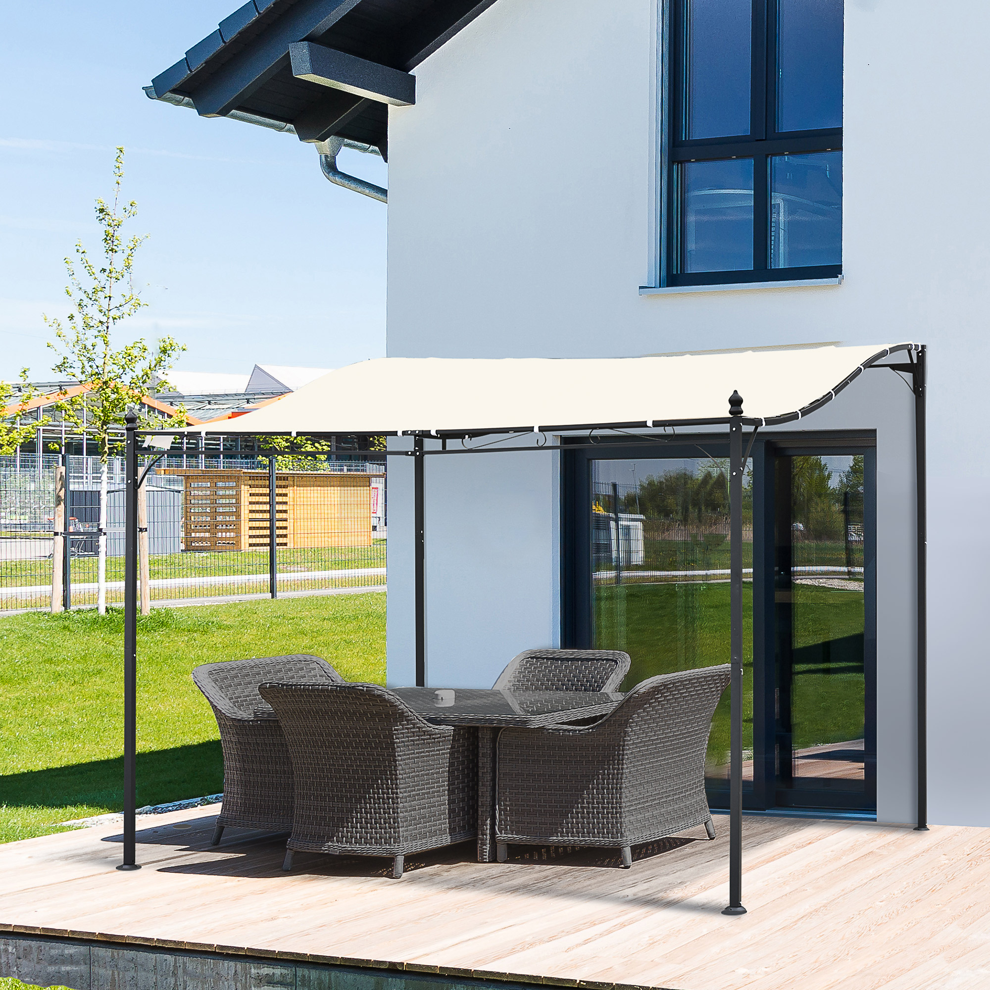 Outsunny Pergola Gartenpavillon Pavillon Überdachung Zelt Metall Creme 297x297cm