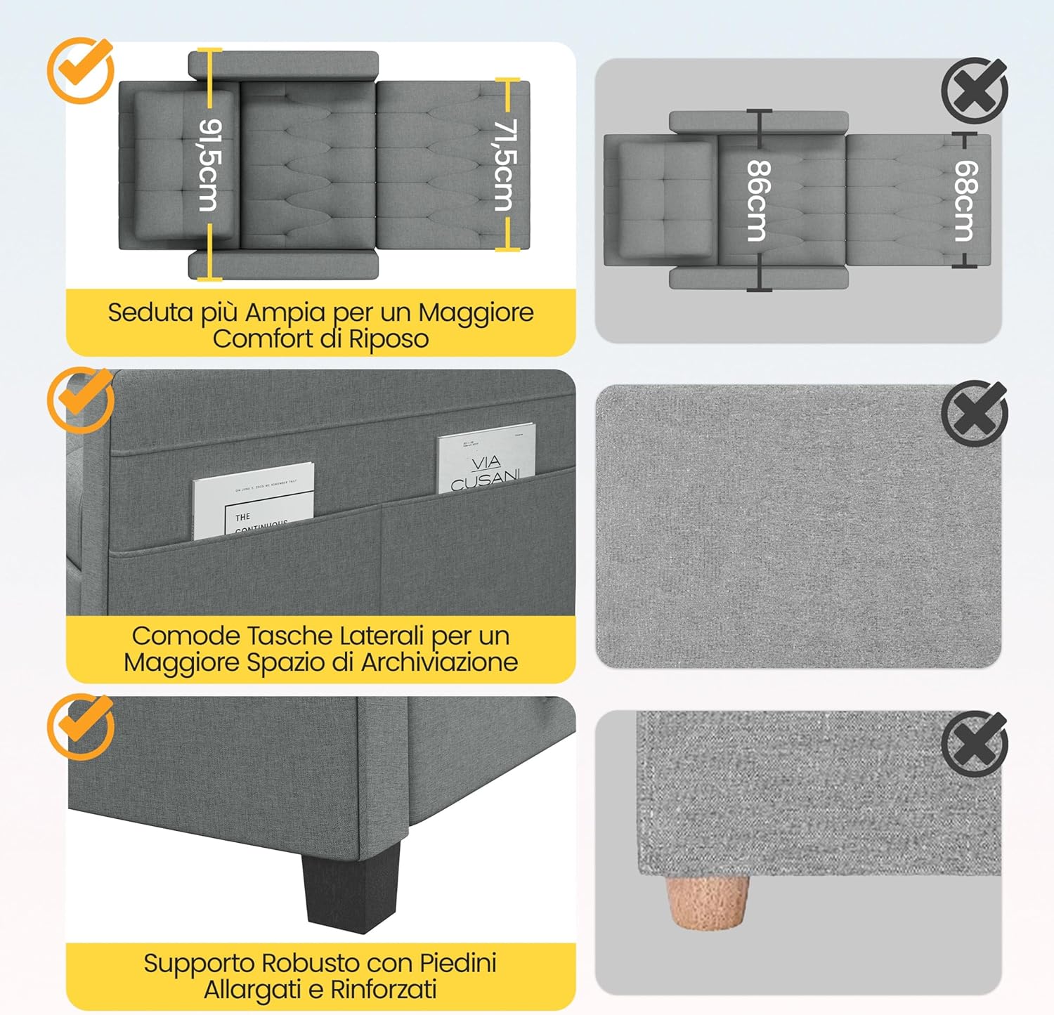Yaheetech Divano Letto 3 in 1 Imbottito Divanetto Singolo con Schienale Regolabile Divano a 1 Posto per Soggiorno Camera da Letto Poltrona Pieghevole Ufficio Appartamento Grigio Chiaro