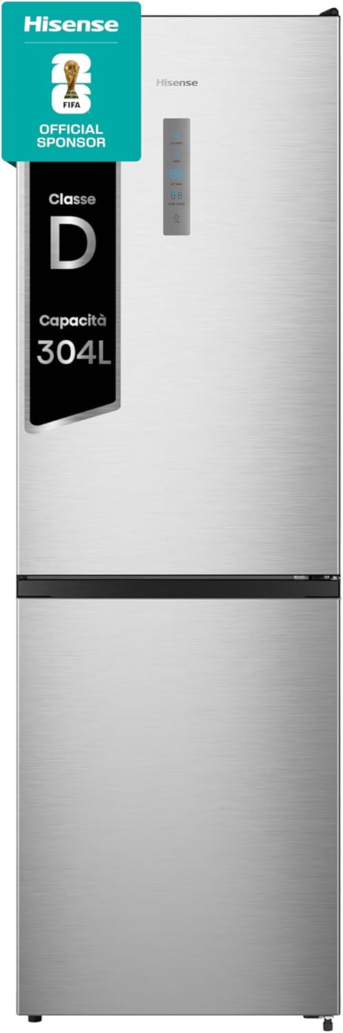 Hisense RB390N4CCD1 Frigorifero Combinato Total No Frost, Inox, 1.86x60cm, Classe D, 304L