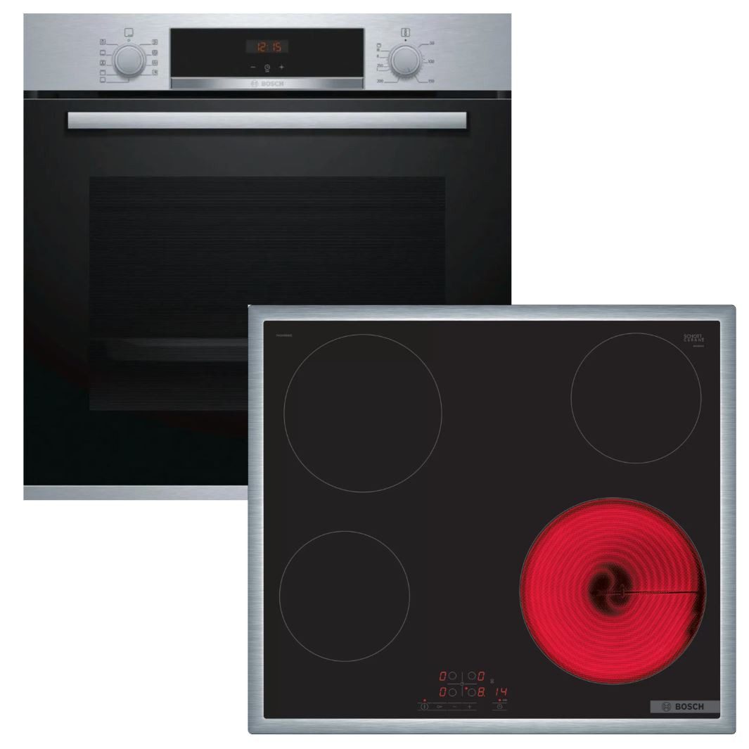 Backofen-Set Teleskopauszug 3D-Heißluft + Cerankochfeld Kindersicherung autark 60cm