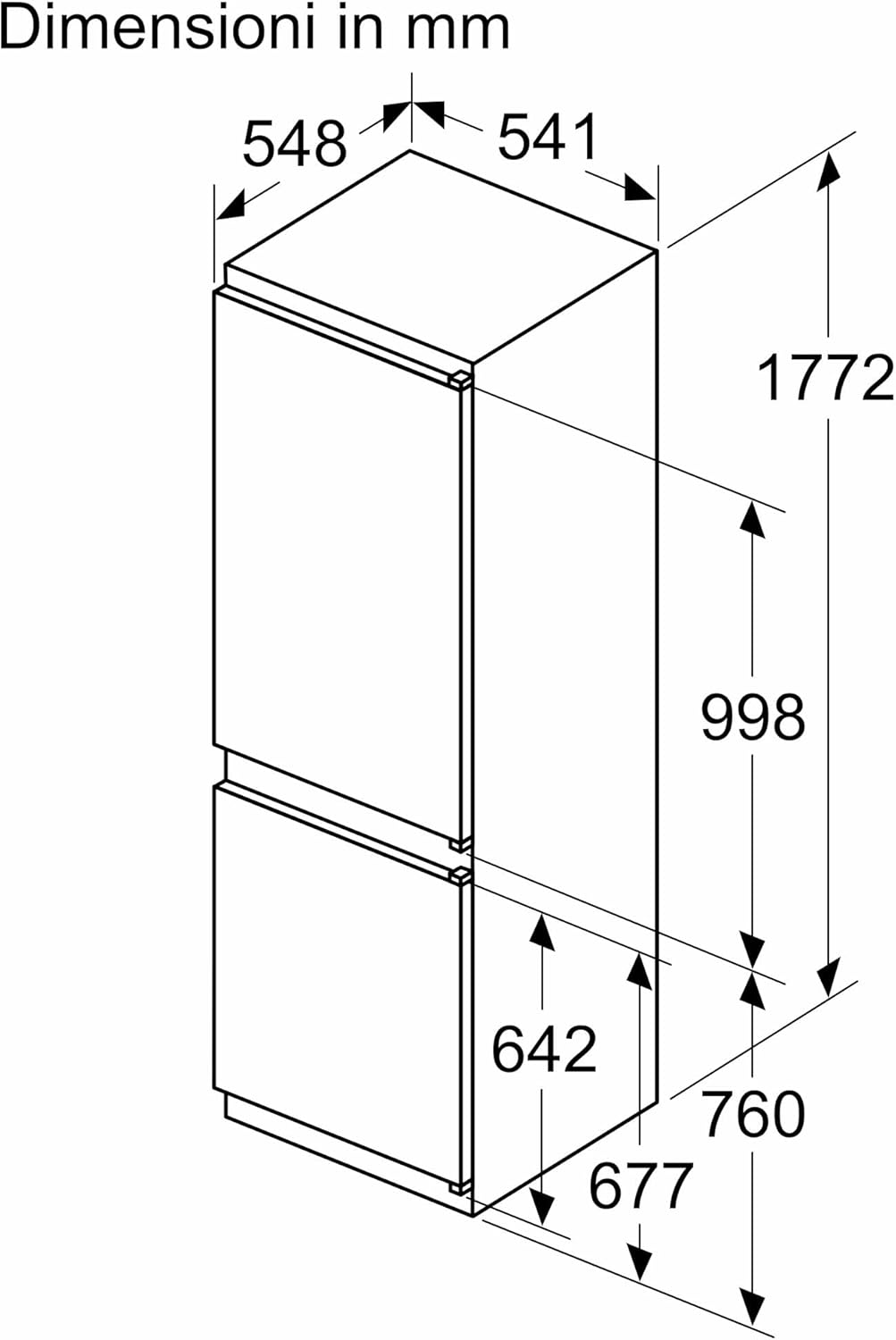 Bosch KIN862SE0, Serie 4, Frigorifero combinato da incasso, Total No Frost, VitaFresh XXL, Luce LED, Cerniera a traino, 177.2x54.1 cm
